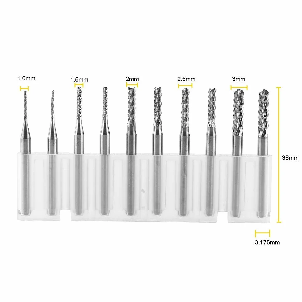 Frezy z węglika wolframu Akozon 10 sztuk Prosty trzonek 1,0-3,0 mm