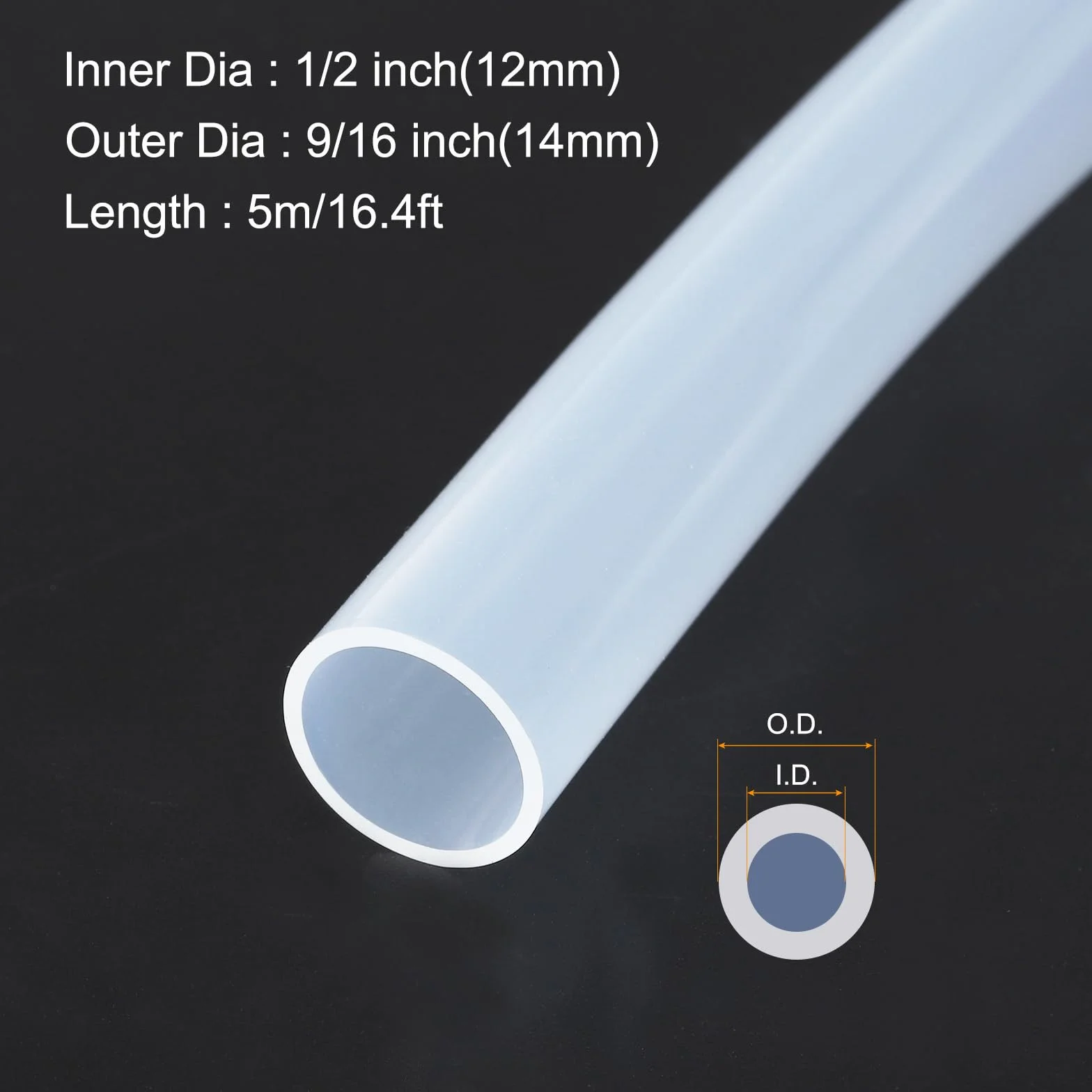 5 m (16 stóp) rurki silikonowe 12 mm ID 14 mm OD przezroczyste przemysłowe plastikowe rurki z czystego silikonu do pompy zasysania drenażu nawadniania warzenia, 1/5.1 cm x 9/40.6 cm