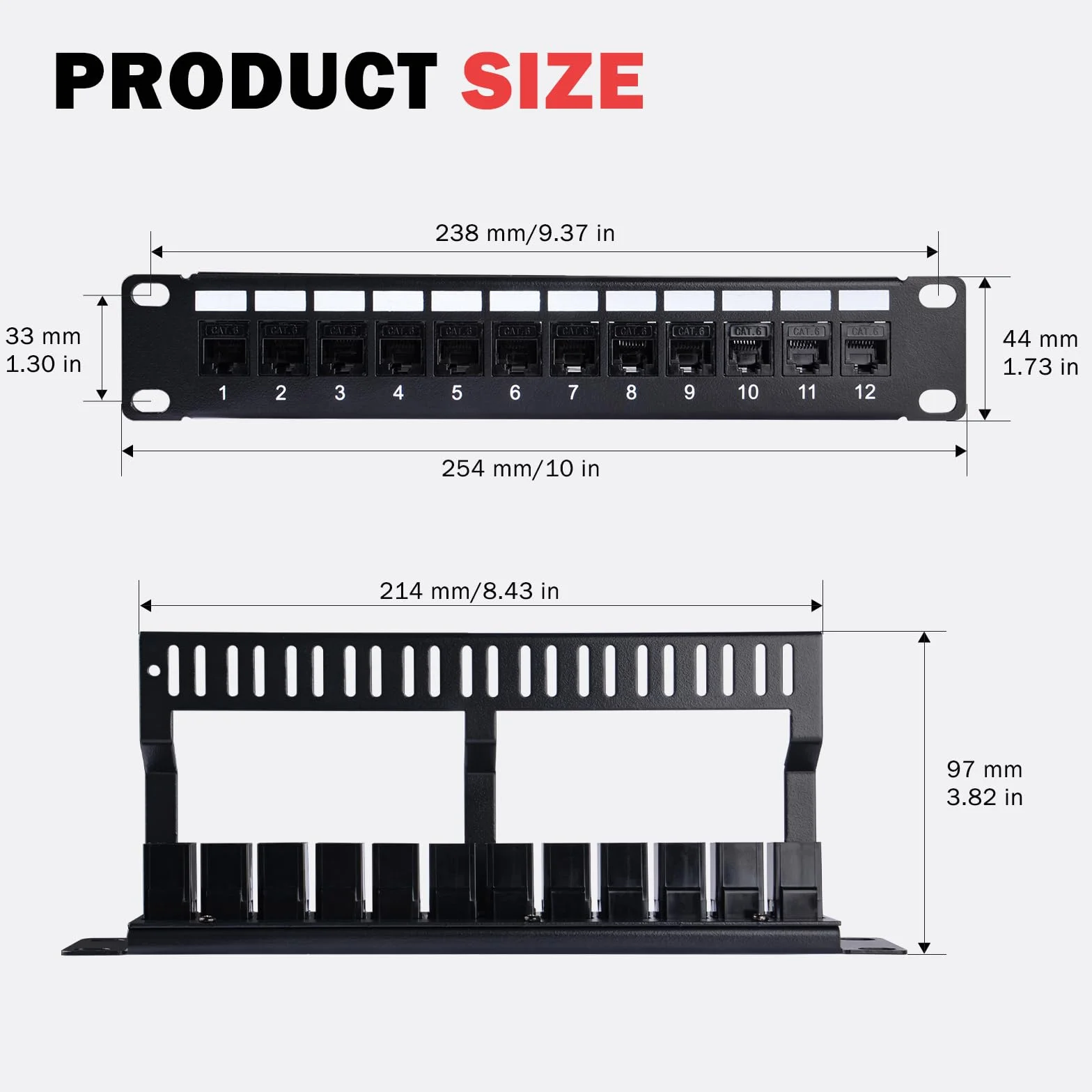 GeeekPi 12-portowy panel krosowy Cat6 1U Keystone do szafy serwerowej 25 cm