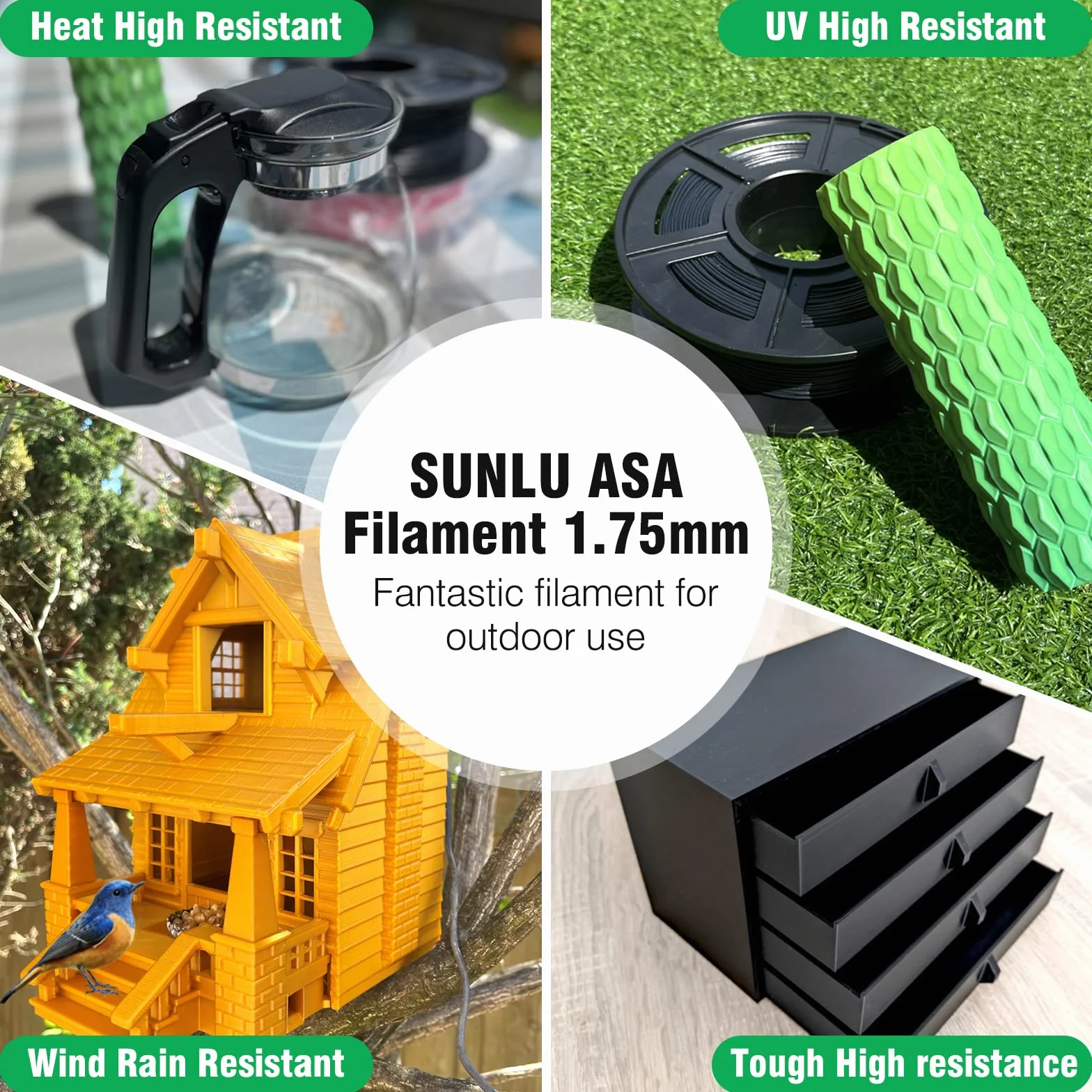 SUNLU ASA Filament 1,75 mm Odporny na UV Deszcz Ciepło Szpula 1KG Niebieski do Drukarek 3D