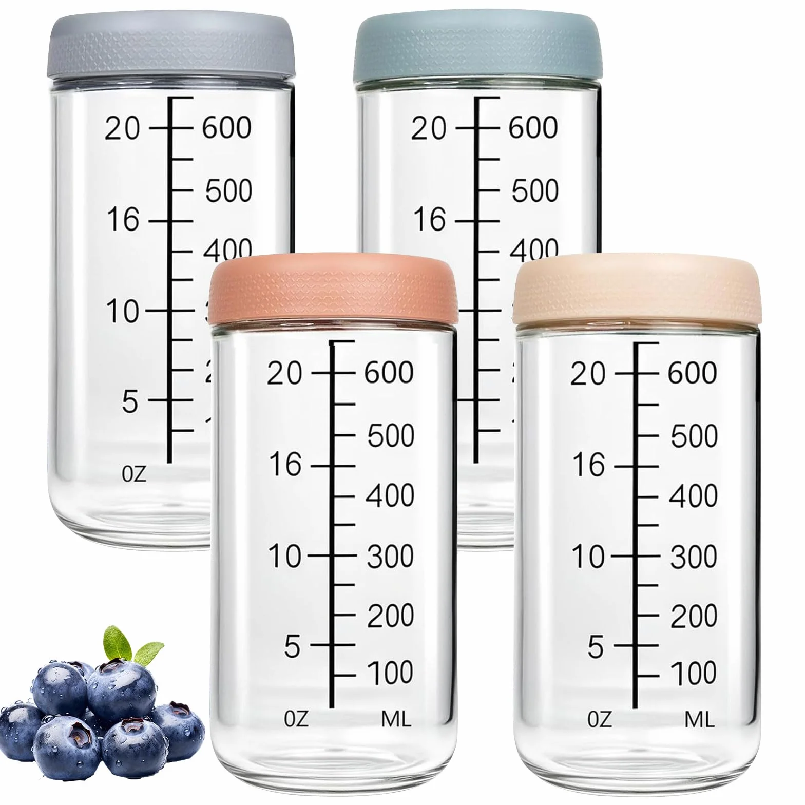 4 sztuki słoików Meal Prep 750 ml – słoiki do przechowywania ze szkła borokrzemowego z zakręcaną pokrywką i skalą – hermetyczne słoiki do przygotowywania posiłków na noc, jogurt, sałatkę