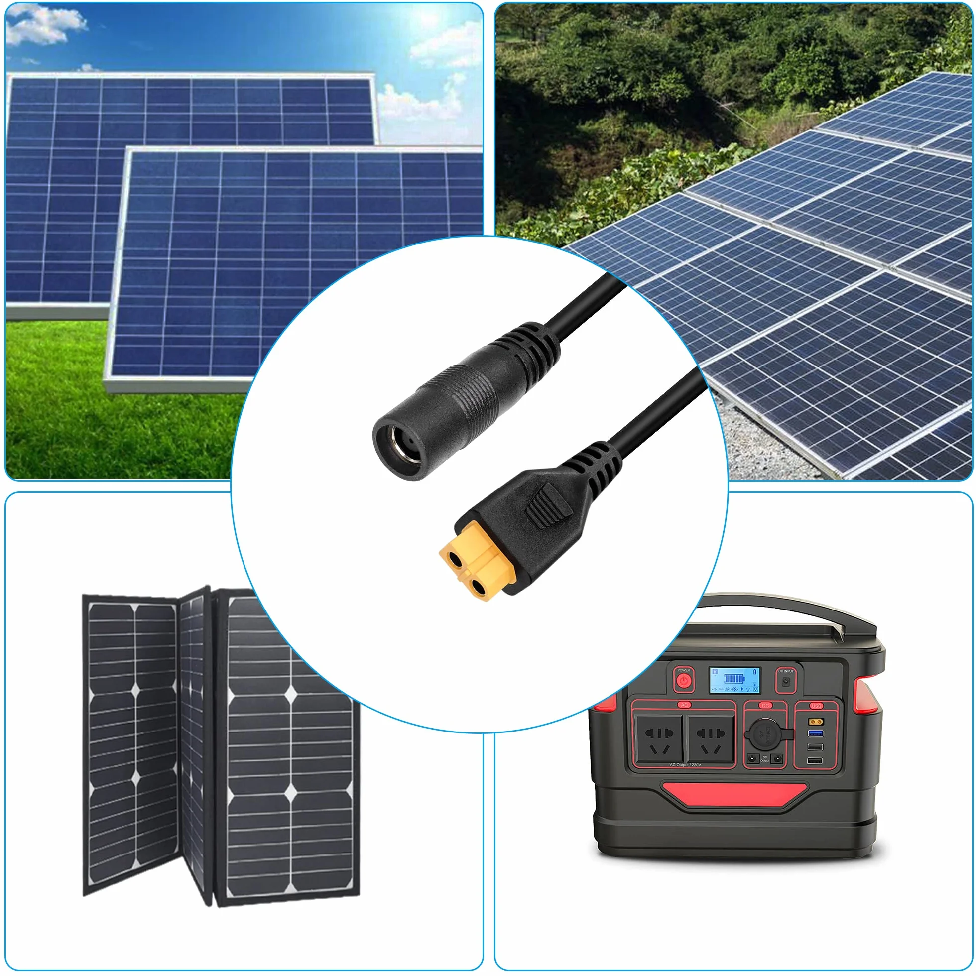 Adapter wtyczki XT60 na DC 8 mm, gniazdo XT60 na DC 7,9 mm x 0,9 mm, gniazdo 14AWG, kabel zasilający, do przenośnej elektrowni, generatora solarnego, panelu słonecznego (1 m/3 m)