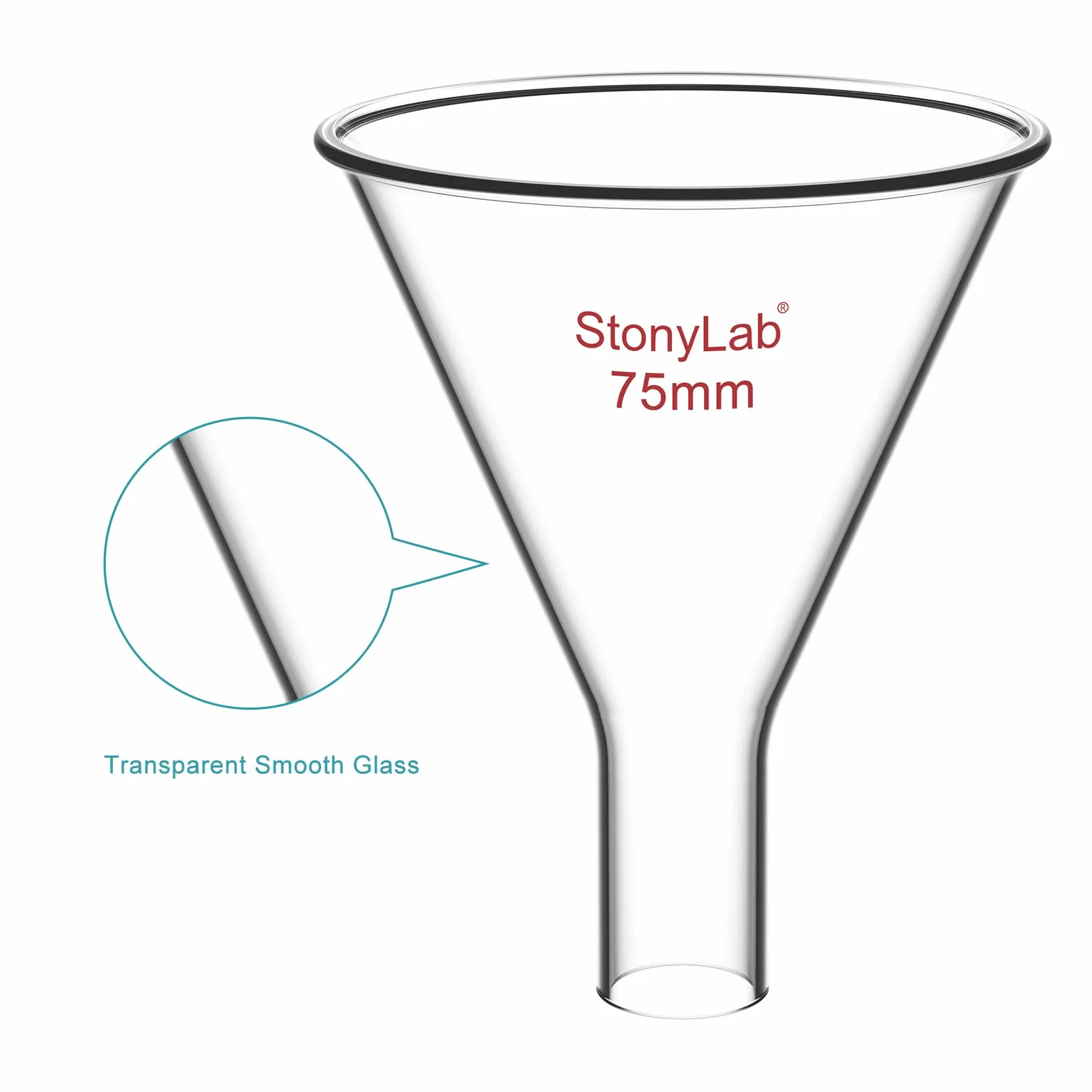 stonylab Lejek do pudru, ciężki lejek ze szkła borokrzemowego o średnicy 75 mm i średnicy trzpienia 22 mm