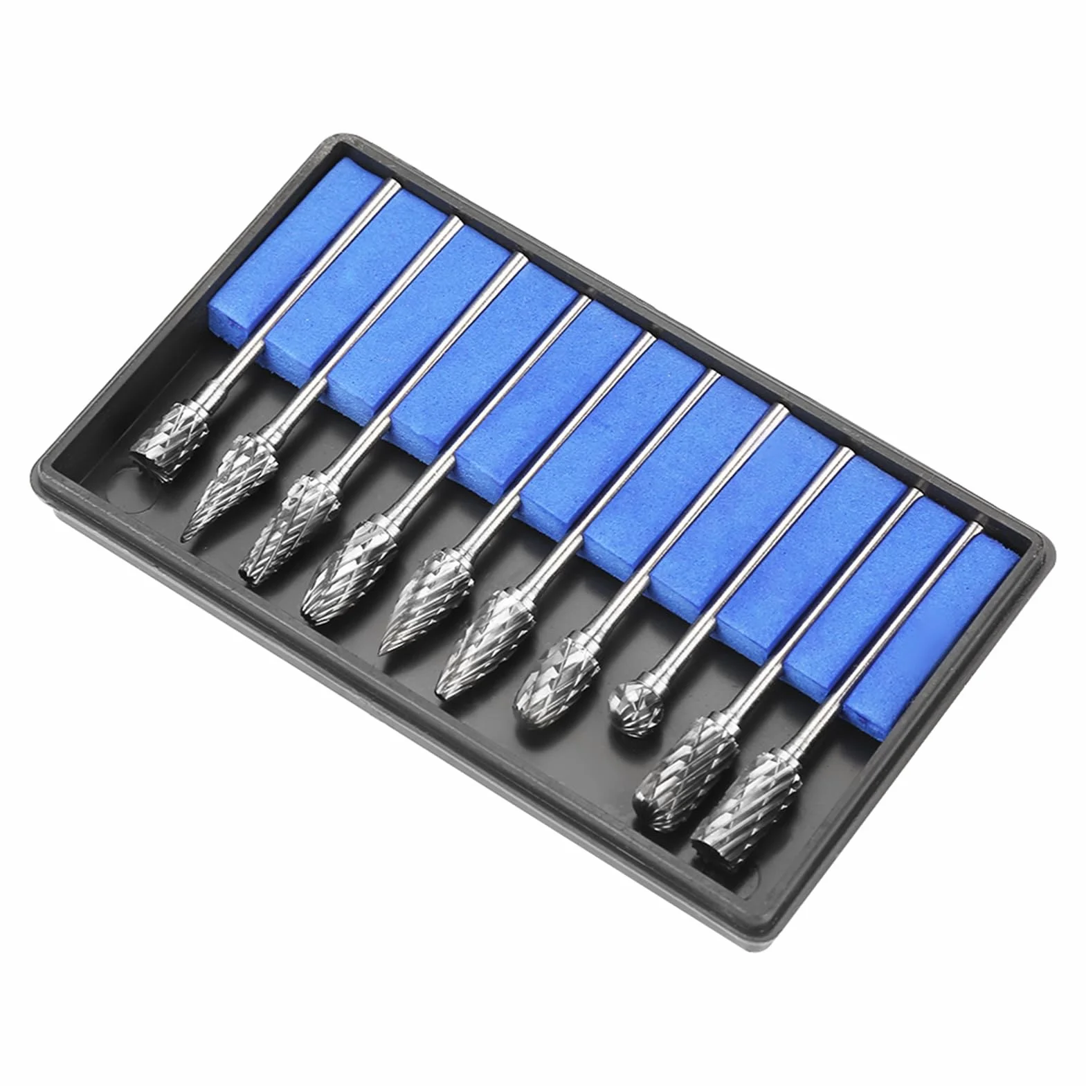 Żarna ze Stali Węglika Wolframu Pilniki Obrotowe Zestaw Narzędzi do Rzeźbienia w Metalu 10 szt. Podwójnie Nacinany trzpień 2,35 Mm, do żeliwa, Stali, Marmuru, Rzeźbienia,