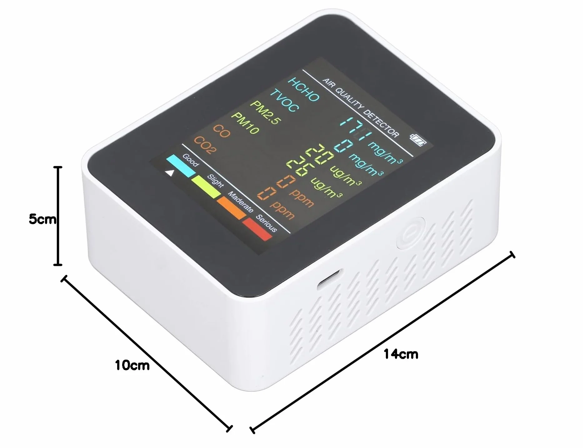 Inteligentny Monitor Jakości Powietrza 5 w 1 CO₂ TVOC HCHO PM2.5 PM10 USB LCD Tester Biały