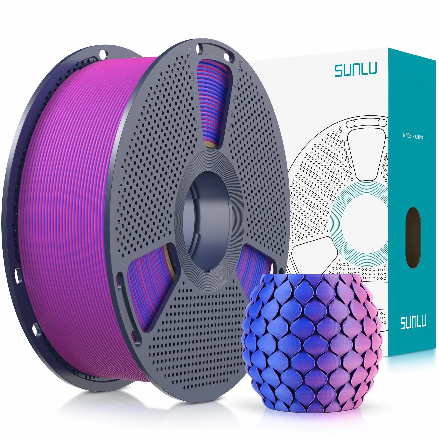 SUNLU Dwukolorowy matowy filament PLA 1,75 mm, dokładność +/- 0,02 mm, szpula 1 kg, niebiesko-czerwony