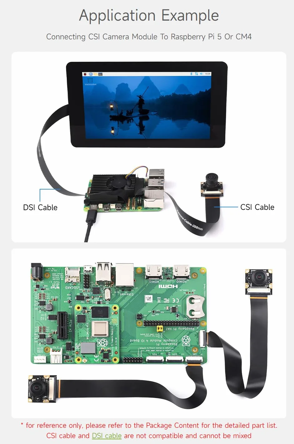 Waveshare CSI FPC Flexible Cable For Raspberry Pi 5, 200mm, 22Pin To 15Pin, Suitable For CSI Camera Modules