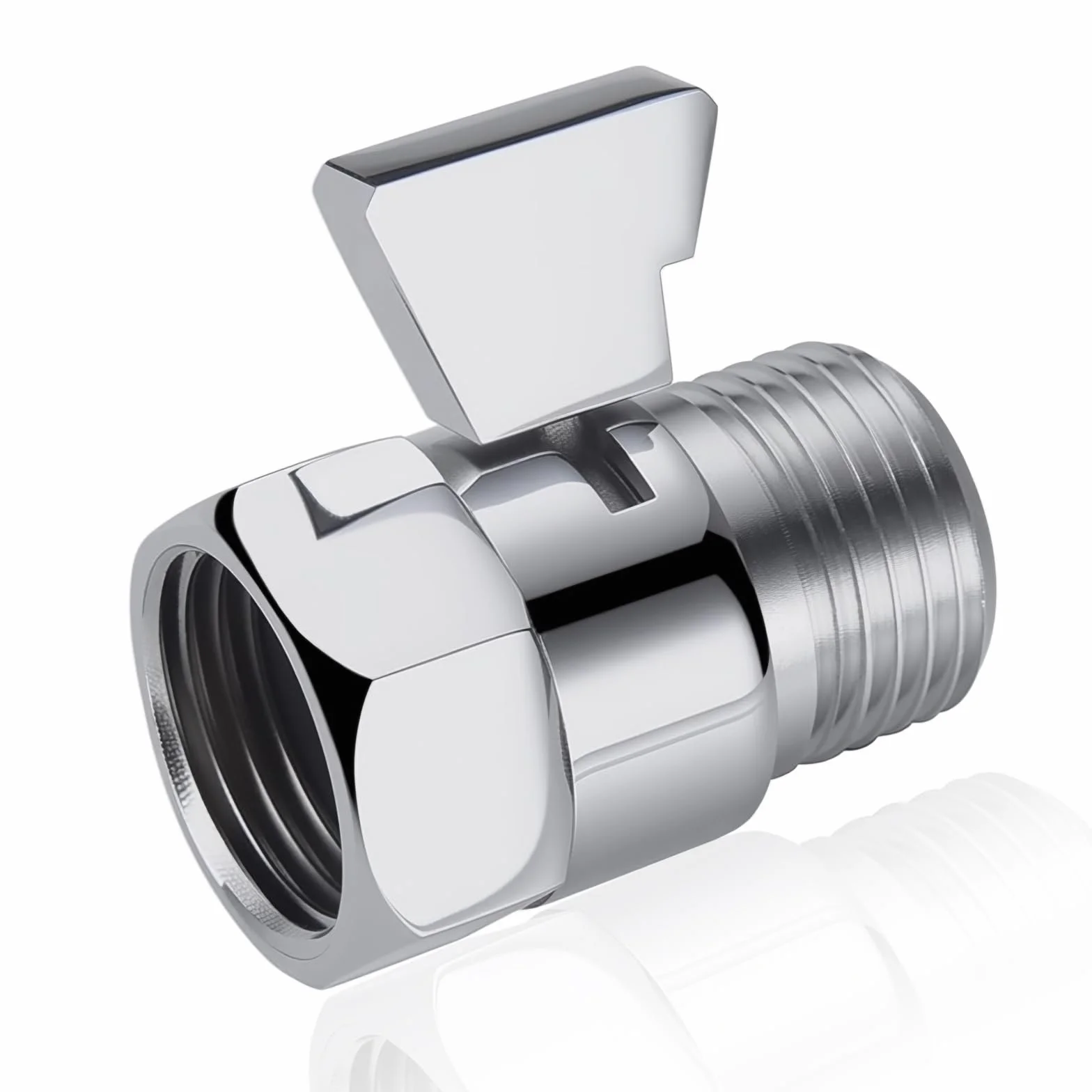 Głowica prysznicowa, zawór odcinający, polerowany, chromowany, zawór odcinający wodę G 1/2, zawór narożny, stoper wody do głowic prysznicowych, słuchawek prysznicowych, ramion prysznicowych