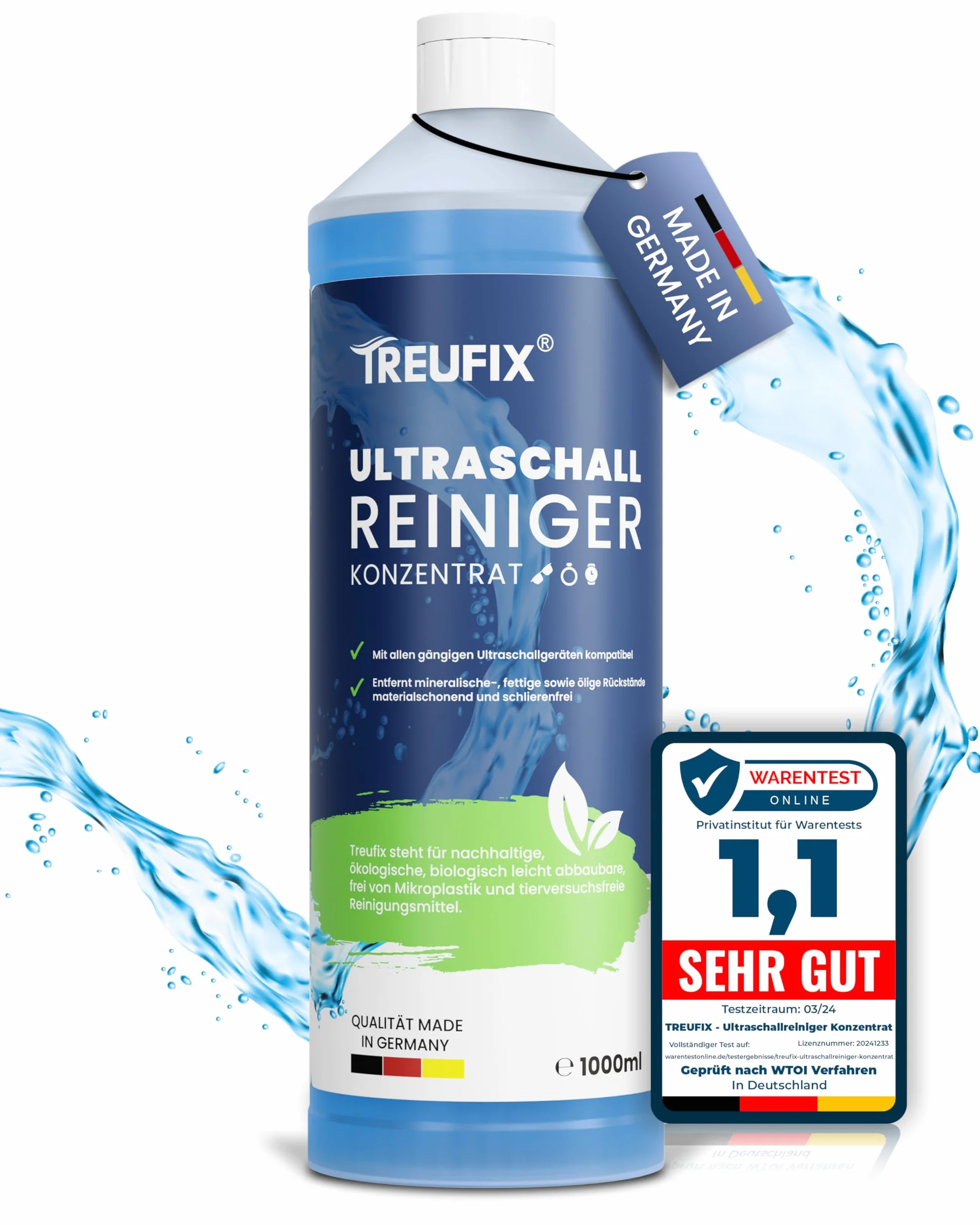 Treufix Koncentrat do czyszczenia ultradźwięków I bardzo skuteczne czyszczenie okularów, biżuterii, protezy zębów i wielu innych I ultradźwiękowy płyn do czyszczenia biżuterii, protezy