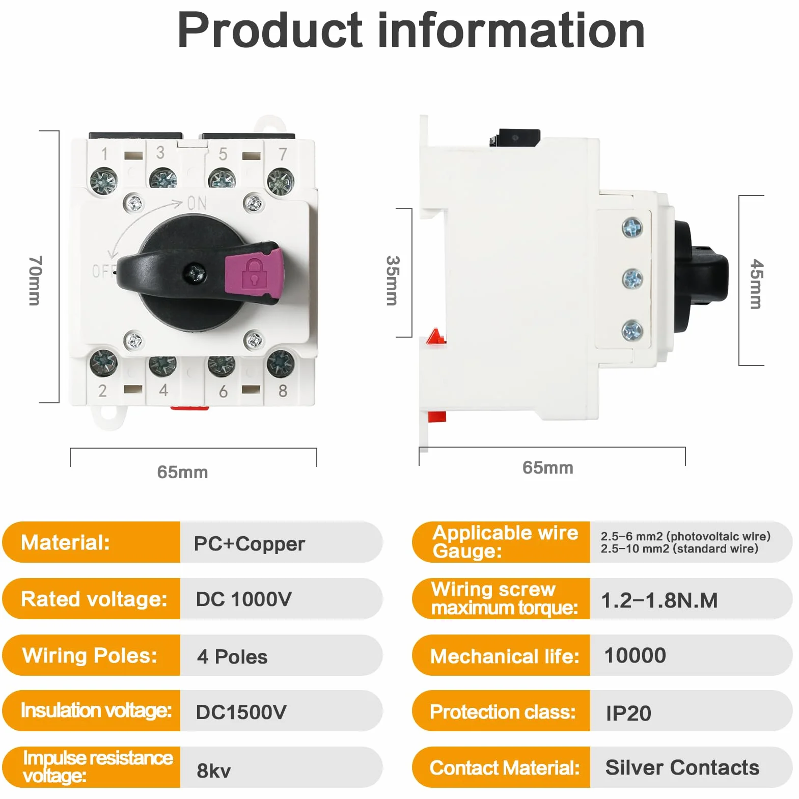 DEWIN Przełącznik izolujący DC 4P 1000V 32A do systemu paneli słonecznych