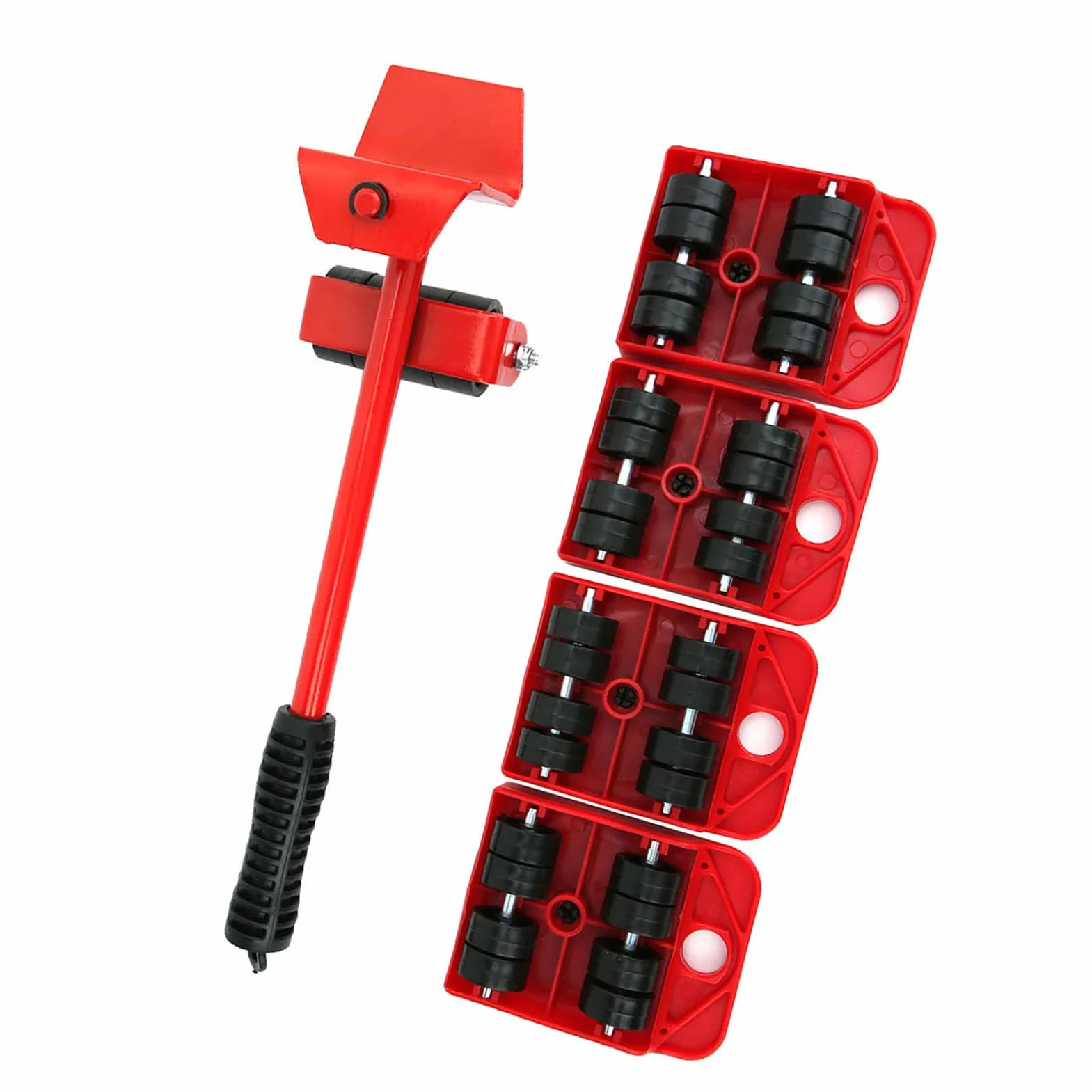 Przenośnik do Mebli o Dużej Wytrzymałości, 4 Rolki, Cicha Praca, Ergonomiczny Uchwyt, Lekki i Przenośny, 1,2 Kg, Czerwony łom, Czerwony Panel, Wózek Meblowy z 5 Kółkami