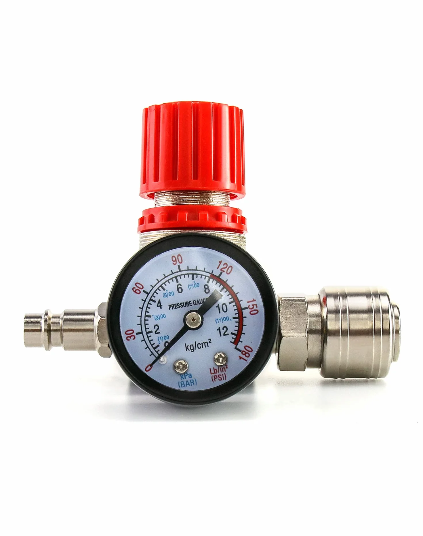 QWORK® Regulator ciśnienia sprężarki powietrza, zawór regulacji ciśnienia w standardzie UE 1/4" Zawór przełączający ciśnienie z manometrem 175PSI 12Bar do sprężarki powietrza (4 otwory)