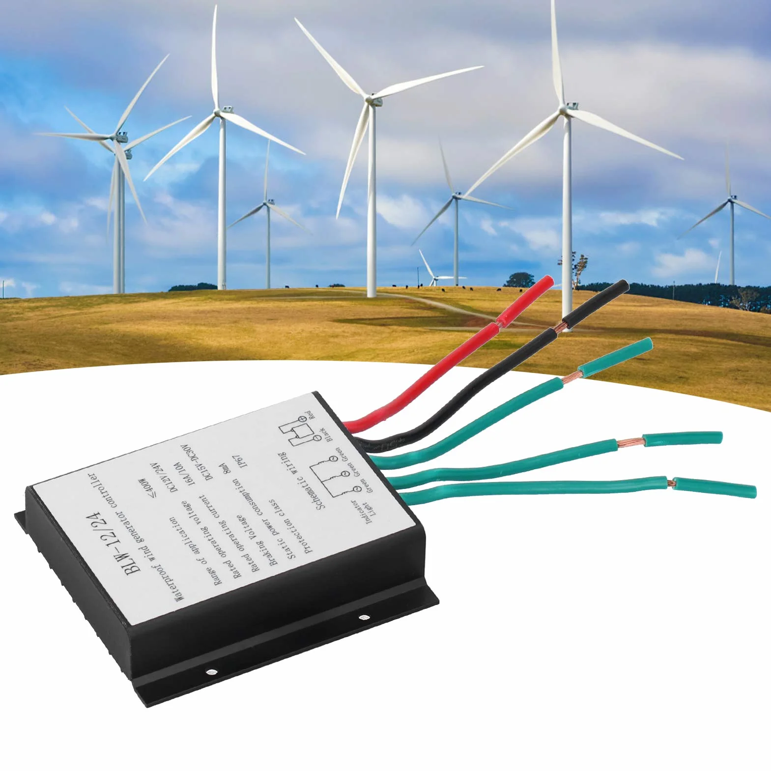 Sterownik Generatora Turbiny Wiatrowej, Wodoodporny IP67 DC12-24V Automatyczny Sterownik BLW‑12/24 400W Regulator ładowania Akumulatora
