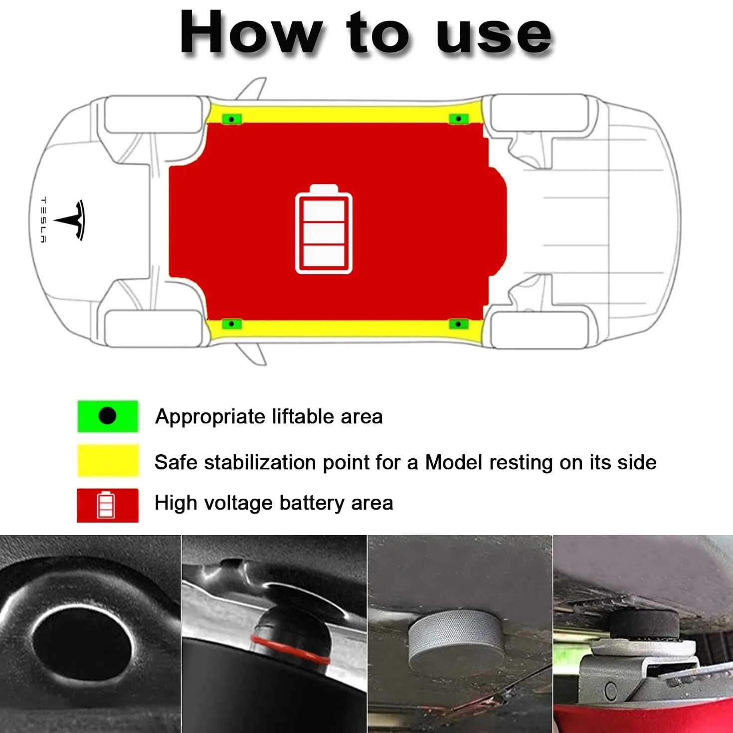 Bowfar 4 sztuki gumowych nakładek na podnośnik samochodowy do Tesla Model 3/Y/X/S Jack Pad, akcesoria z pudełkiem do przechowywania, chroni akumulator Tesla i obudowę