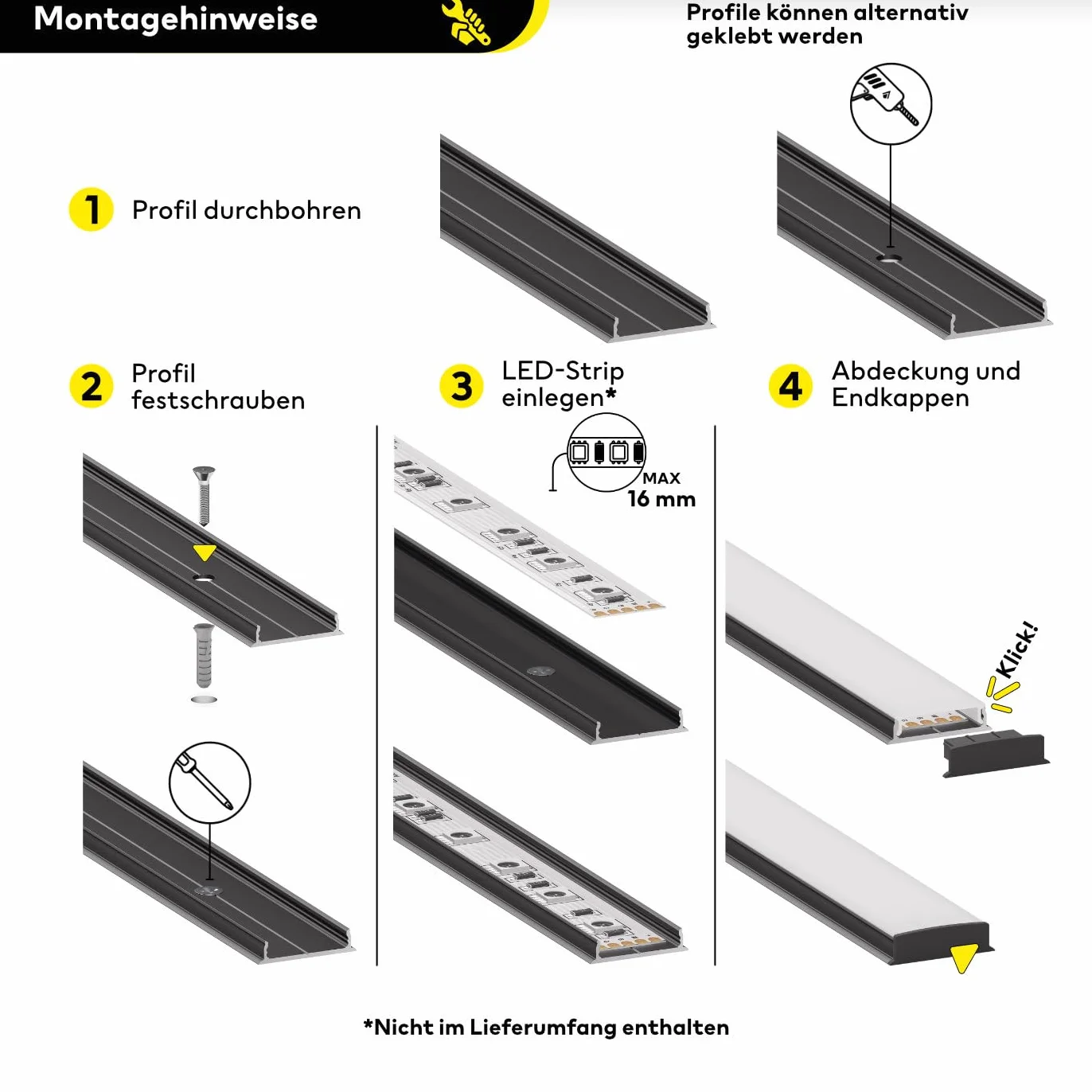 Profil aluminiowy do taśm LED 200 cm czarny z mleczną osłoną Leine