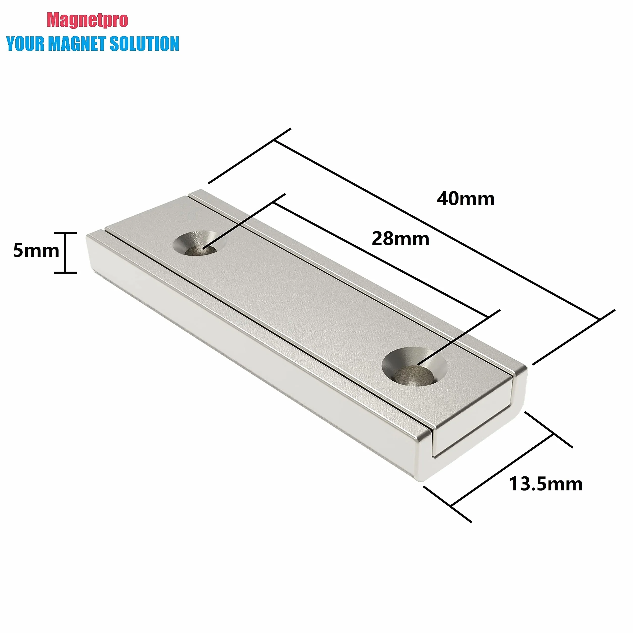 Magnetpro 6 sztuk magnesów prostokątnych 20 kg Siła 40 x 13,5 x 5 mm z odpowiednikami i otworem na zatrzask, do gospodarstwa domowego i przemysłowego magnesu na garnki ze śrubami