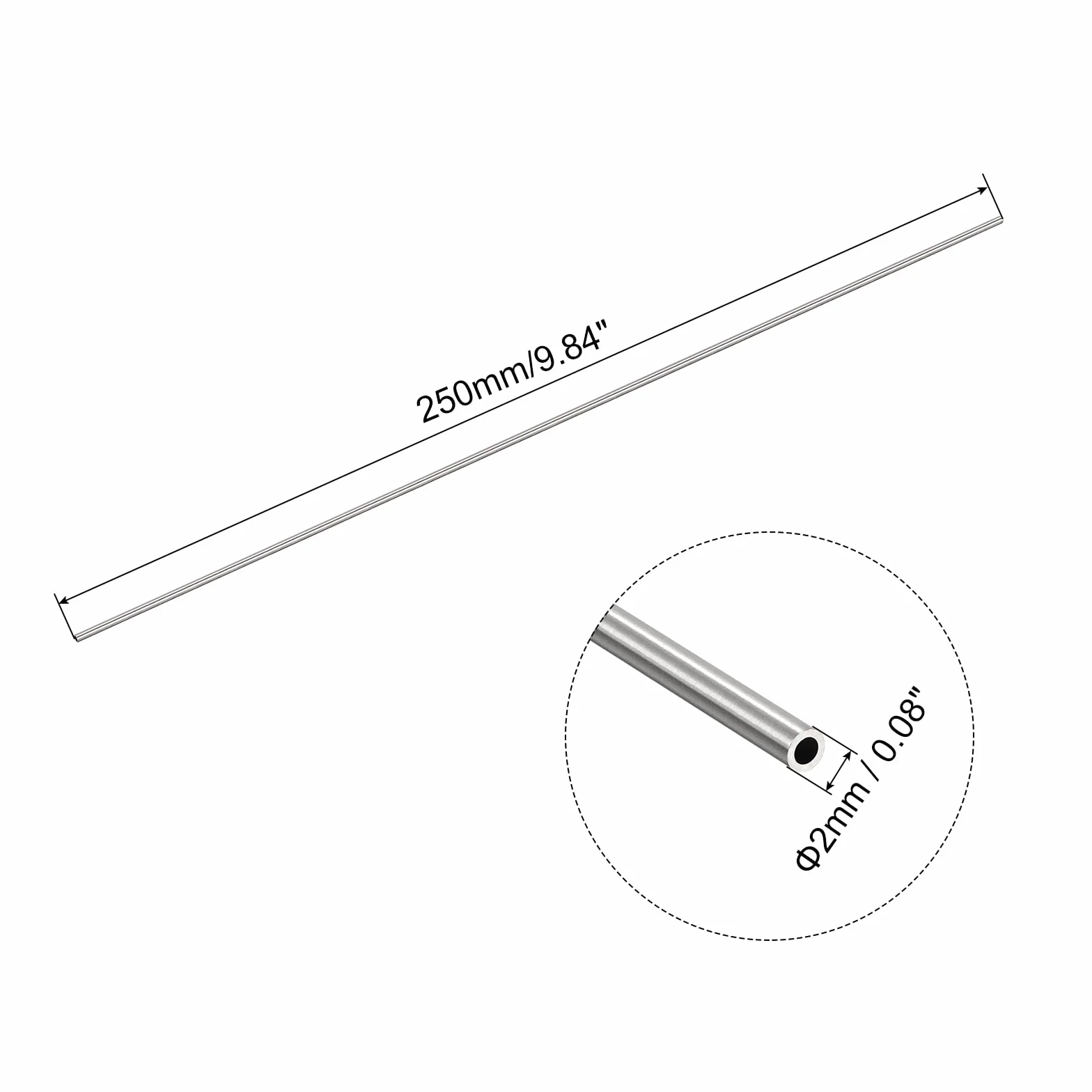 QUARKZMAN 304 Rura kapilarna ze stali nierdzewnej, OD 2mm x 0,25mm gruba ściana 250mm długość metalowa rurka do maszyn przemysłowych