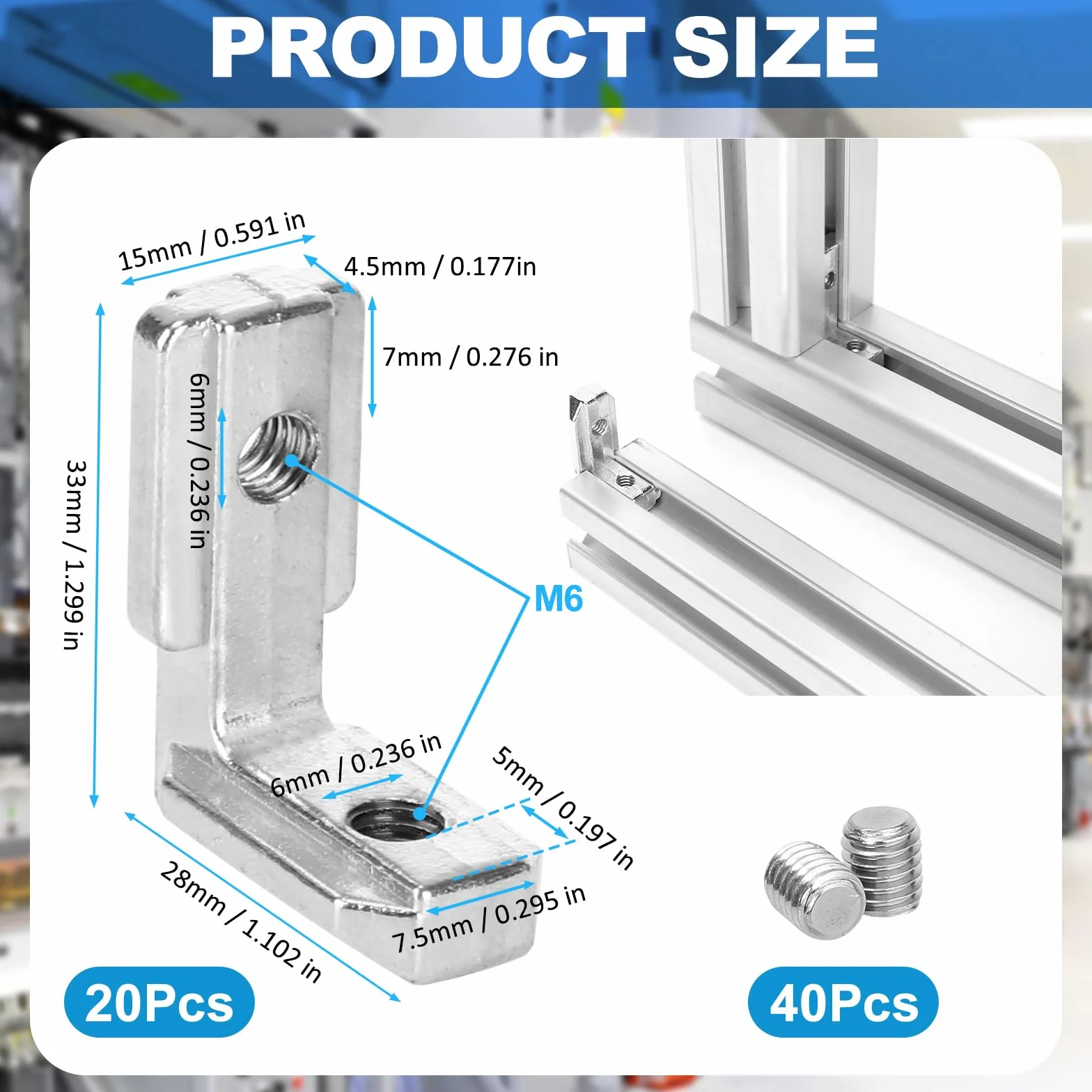 20 sztuk kątowników wewnętrznych z rowkiem T, 3030 M6 profil aluminiowy, łącznik 6 T Slot 90°, łącznik narożny wewnętrzny z 40 śrubami, profile aluminiowe, łączniki kątowe do profilu aluminiowego