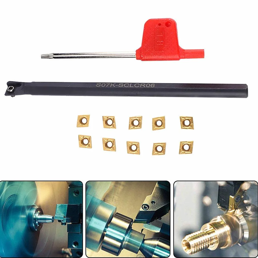 1 sztuk S10K-SCLCR06 uchwyt narzędziowy do tokarki + 10 sztuk CCMT060204-HM YBC251 wkładki + 1 szt.klucz, narzędzia tokarskie ze stali stopowej zestaw tokarski