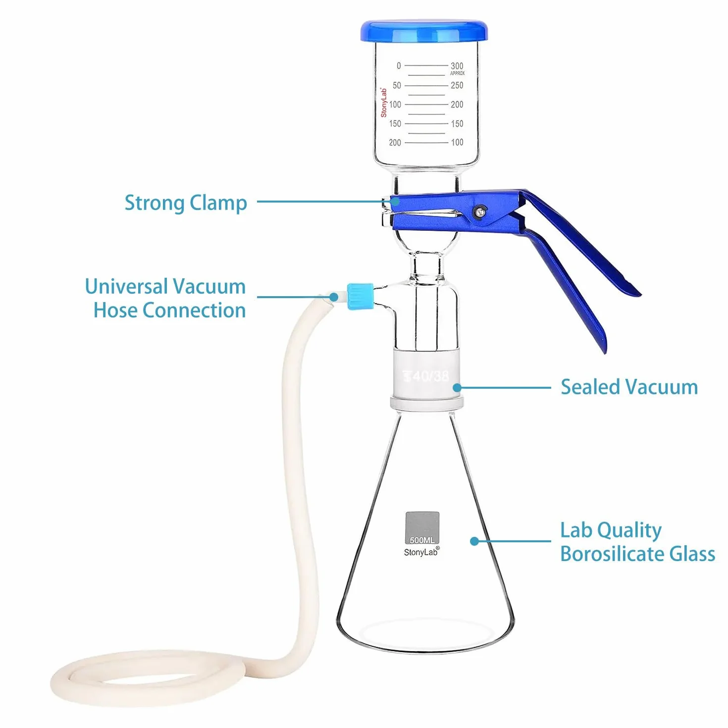 stonylab Urządzenie do filtracji szkła, szkło borokrzemowe, zestaw filtrów próżniowych z kolbą filtrującą o pojemności 500 ml i lejkiem pomiarowym 300 ml