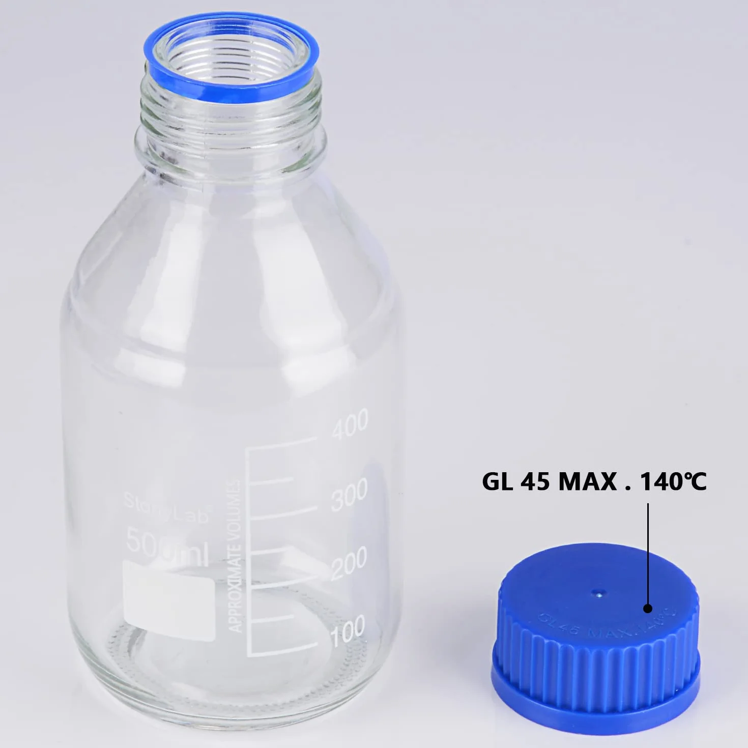 Szklane butelki okrągłe GL45 500 ml z zakrętką