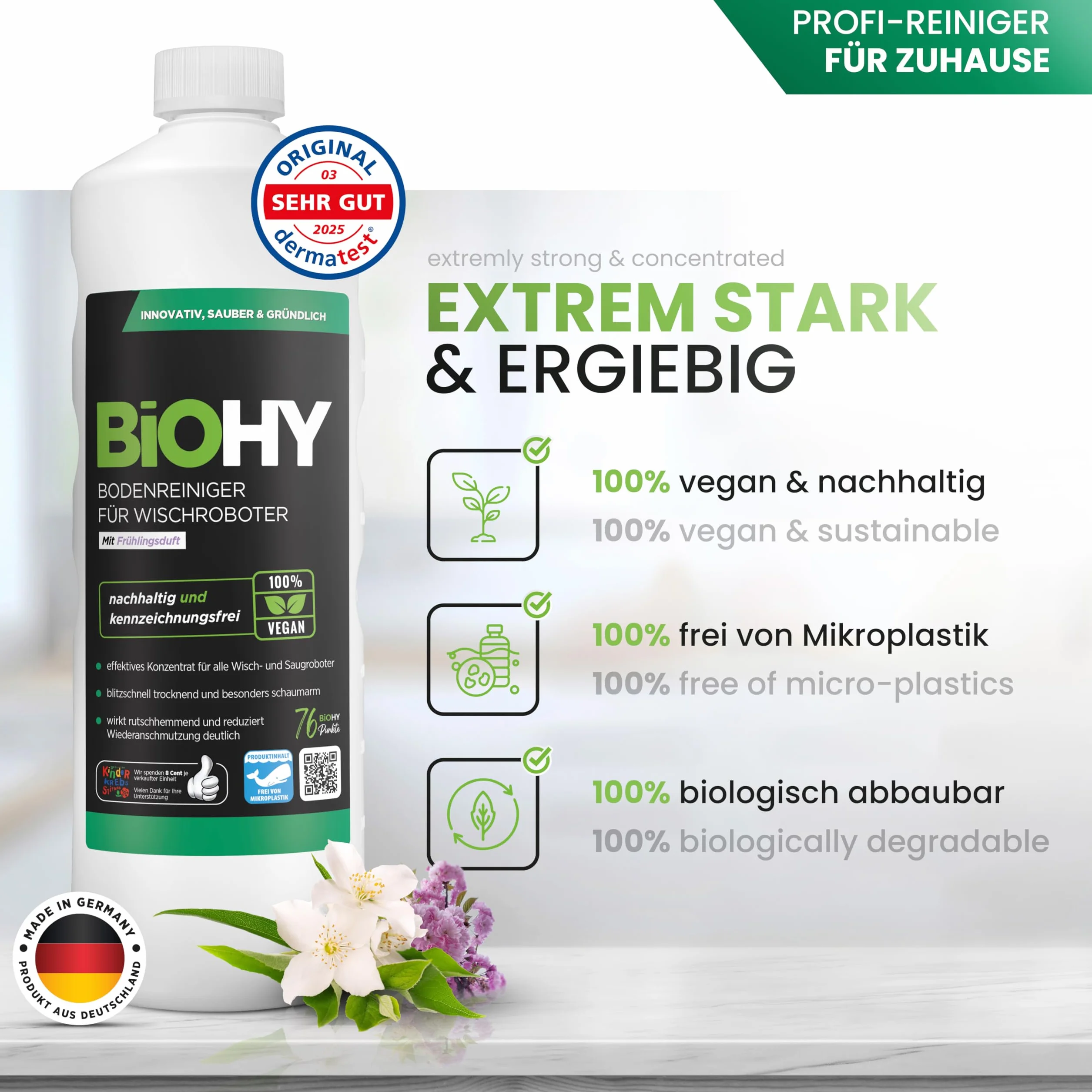BiOHY Środek do czyszczenia podłóg do wszystkich robotów o zapachu wiosennym (250 ml), koncentrat do czyszczenia wszystkich robotów odkurzających z funkcją mopowania i odkurzania na mokro, niski