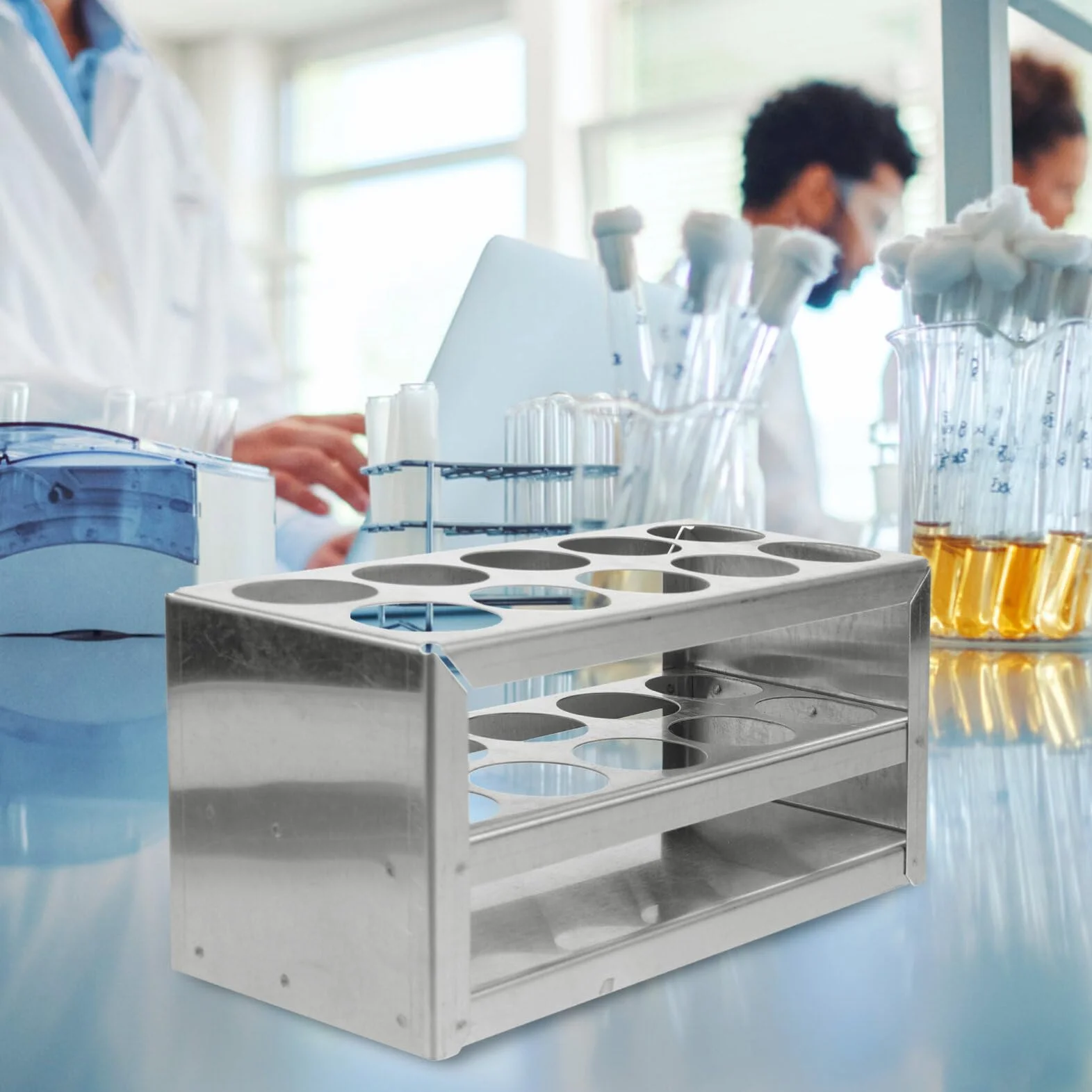 Healvian 10otwory Stojak Rurki Testowe Ze Stali Nierdzewnej Otworów Lekki Uchwyt Do Laboratoriów Praktyczny Organizator Do Przechowywania Probówek Pracy Badawczej
