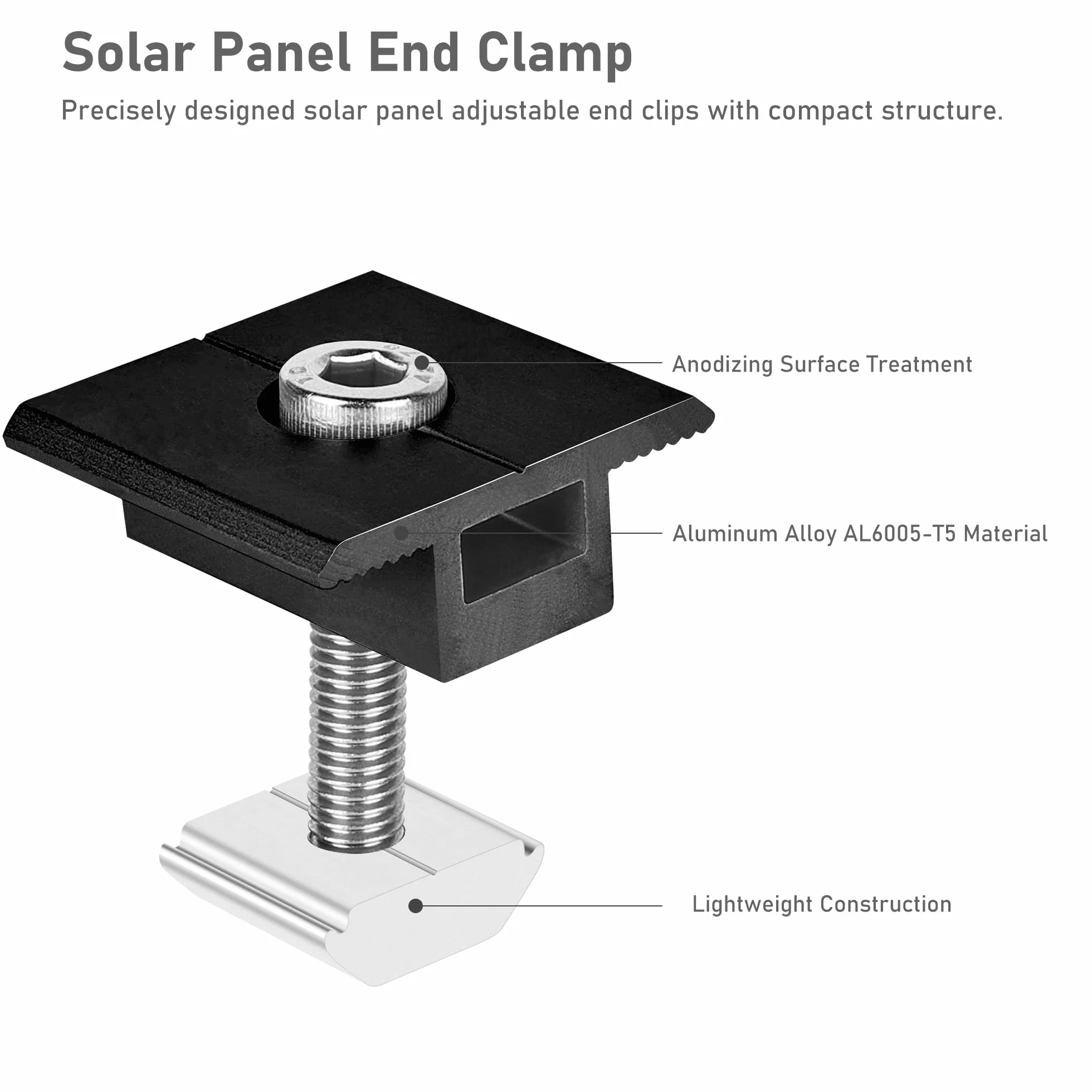 Uchwyt do modułu solarnego zacisk środkowy 30 mm czarny 10 sztuk