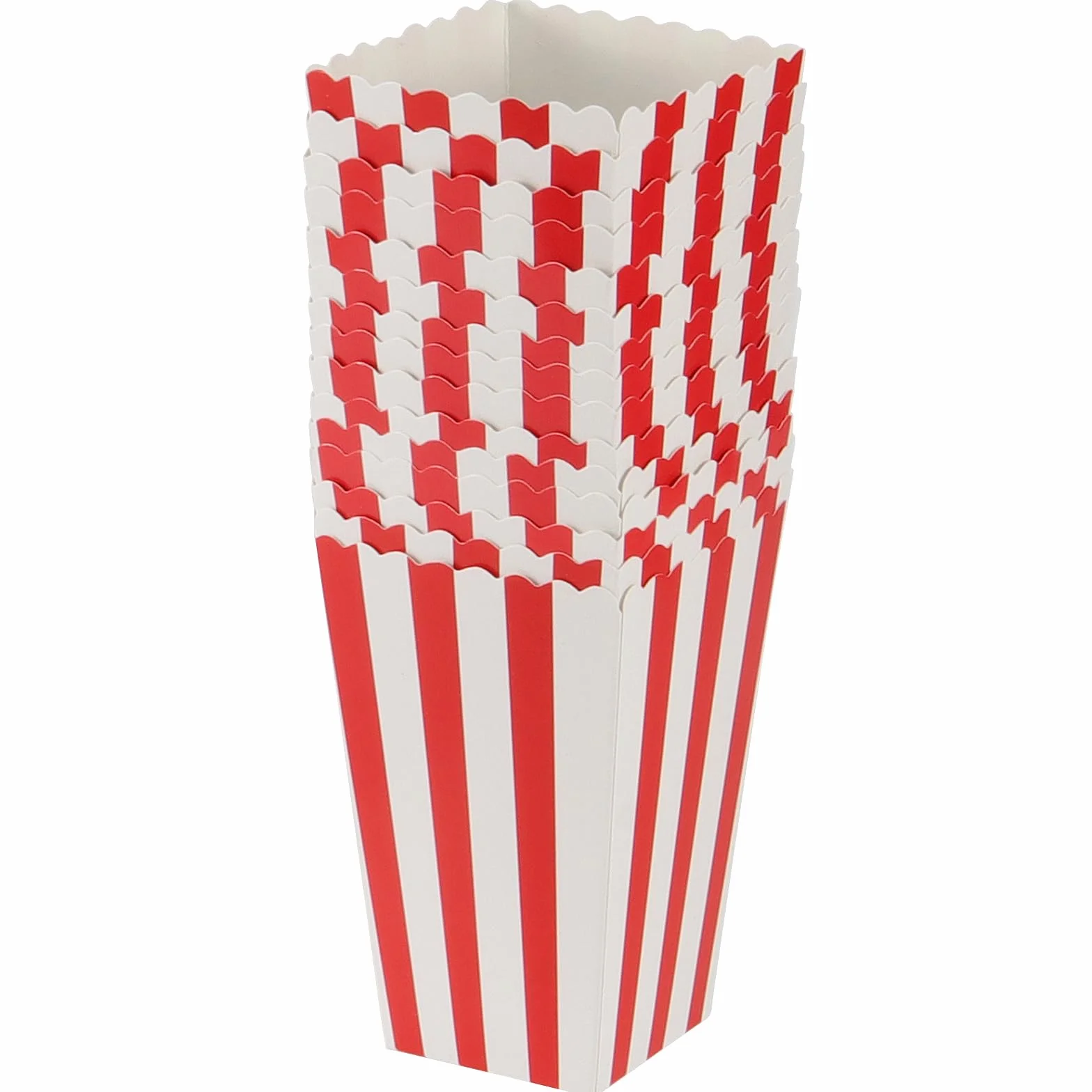ZOENHOU 120 sztuk torebek na popcorn czerwono-białe paski mini pudełka na przekąski kartonowe pojemniki na słodycze zestaw