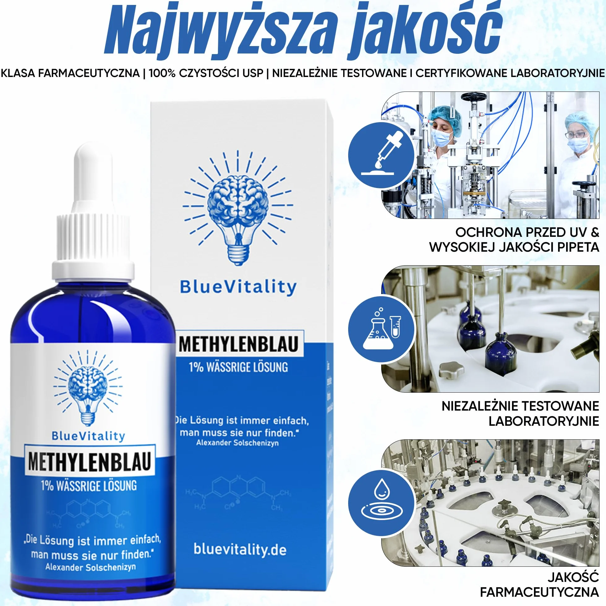 Błękit metylenowy 1% roztwór 100 ml Premium jakość farmaceutyczna USP Niemcy