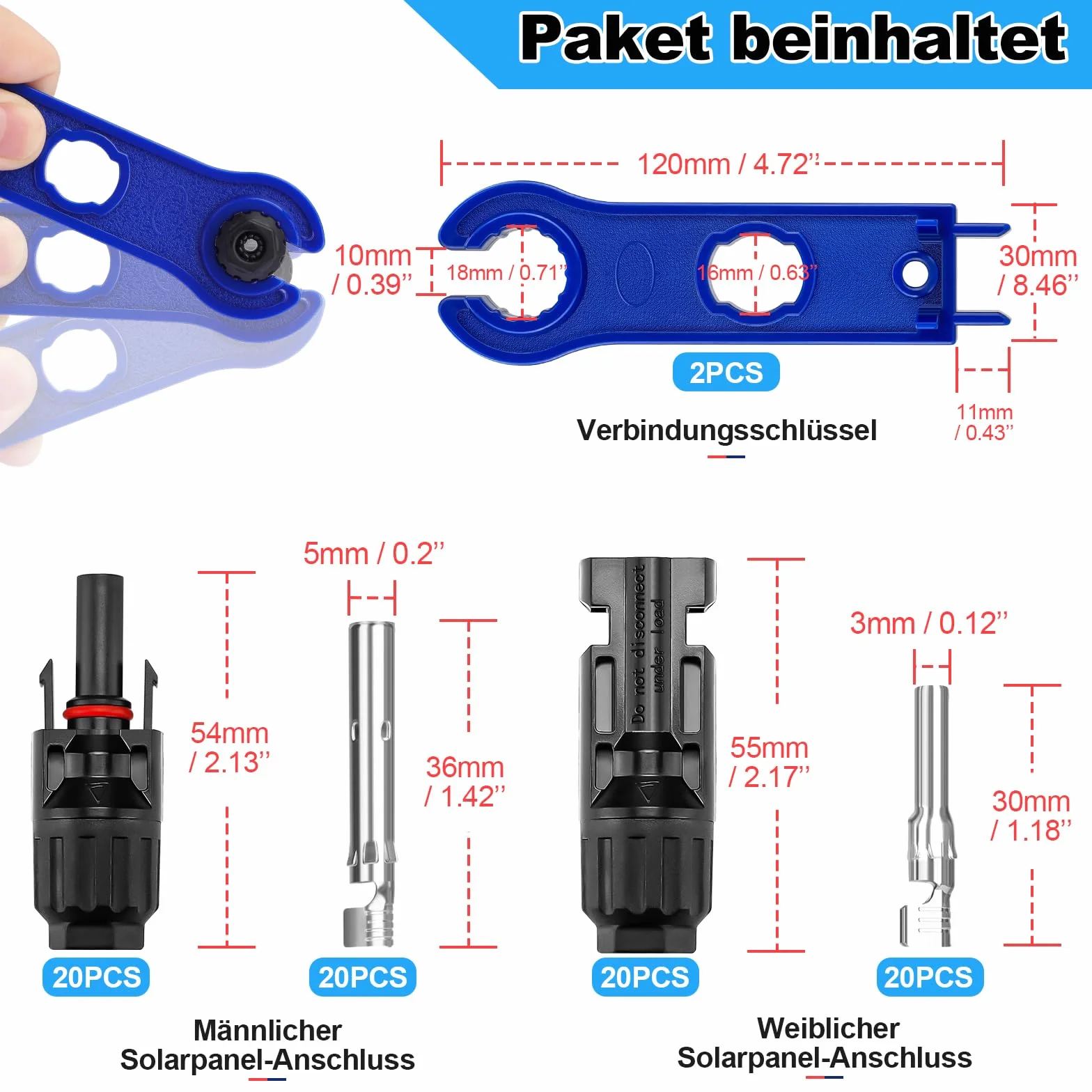 Guokukey PV zestaw wtyczek solarnych męskie/żeńskie IP67 2,5/4/6 mm²