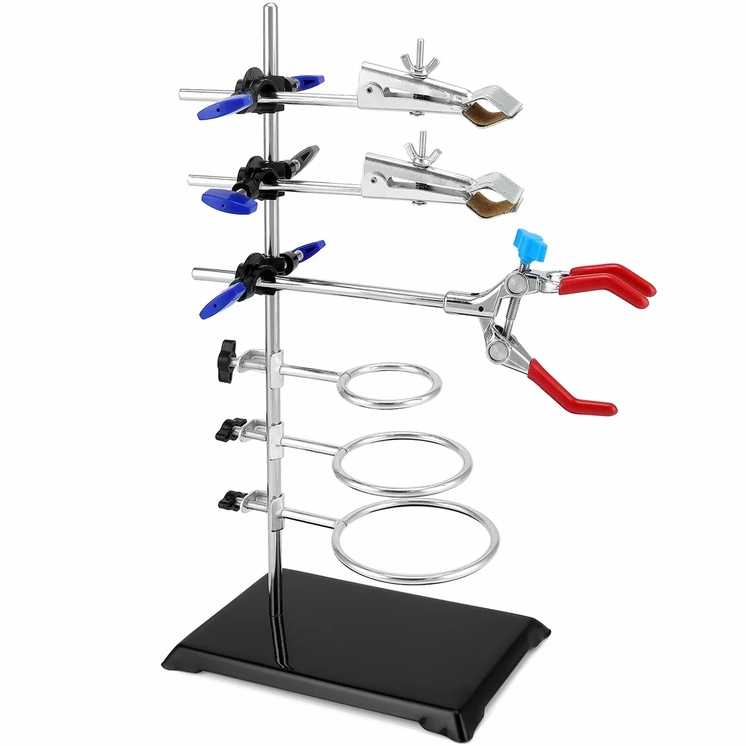 QWORK® Zestaw stojaków laboratoryjnych 60 cm, stojak laboratoryjny z regulowanymi klipsami i okrągłymi taśmami do eksperymentów chemicznych i fizycznych w laboratoriach