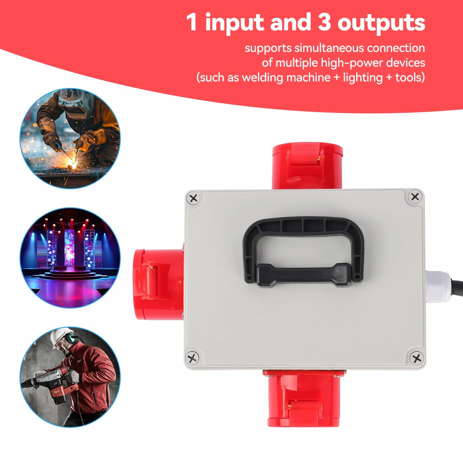 CEE adapter 16 A 3 x 400 V 16 A rozdzielnica prądu budowlanego wtyczka rozdzielacz 5-biegunowy IP44 91445