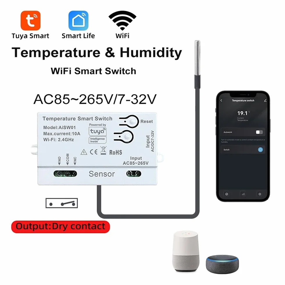 Włączony czujnik temperatury Tuya do WiFi 2,4G, z sondą 2M do precyzyjnego wykrywania temperatury