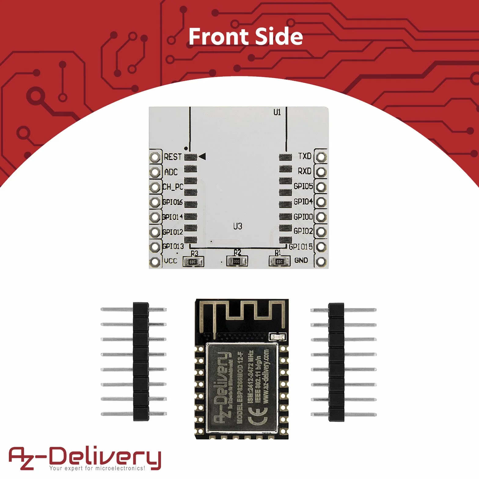 AZDelivery 5 x ESP8266 ESP-12F ulepszona wersja do ESP-12E WLAN WIFI moduł z płytą adaptera kompatybilny z Arduino w tym e-Book!