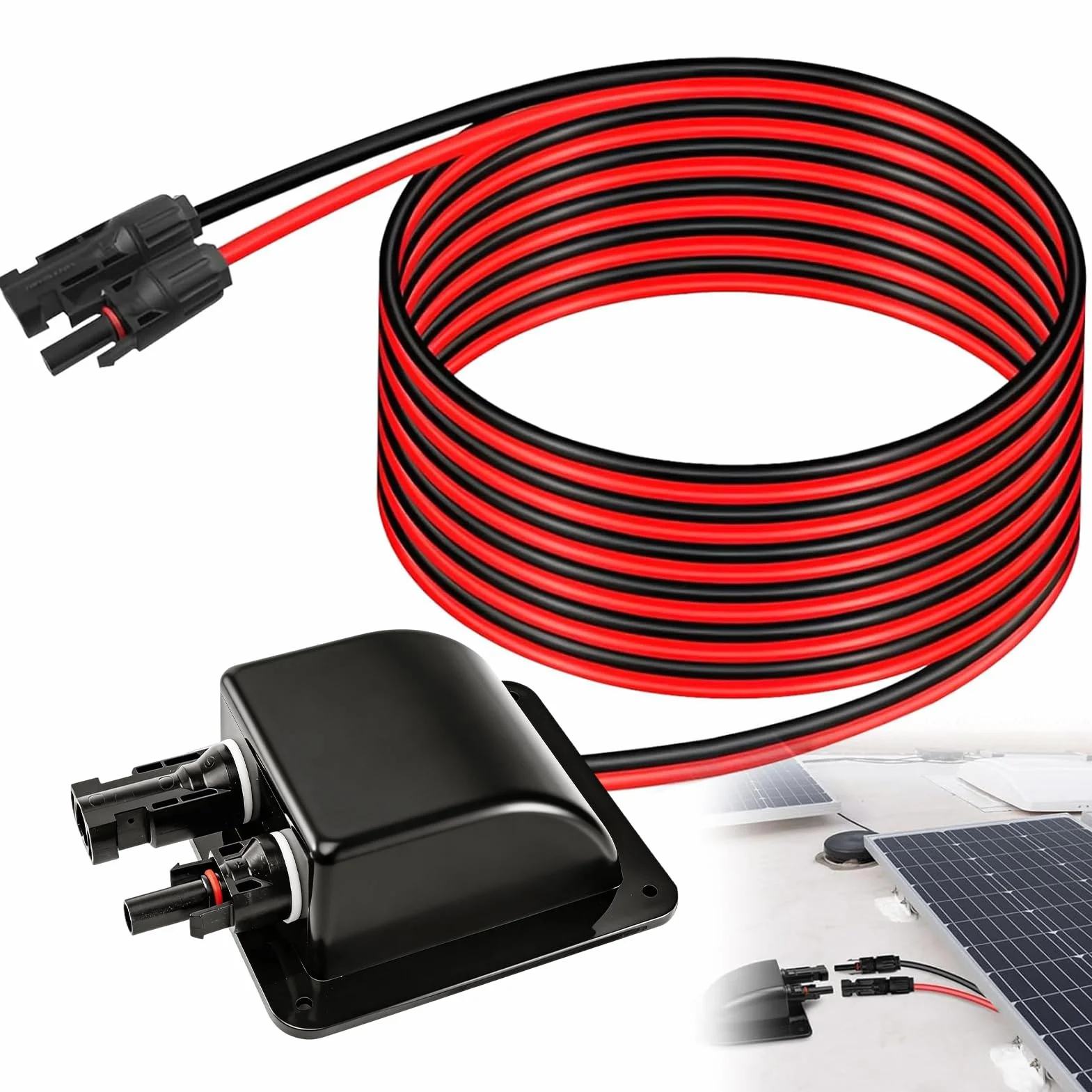 Przepust dachowy na kabel solarny, wodoszczelny, podwójny przepust kablowy z kablem solarnym 2 m, moduły solarne, złącza kablowe, przepust dachowy do kamperów fotowoltaicznych, kamperów