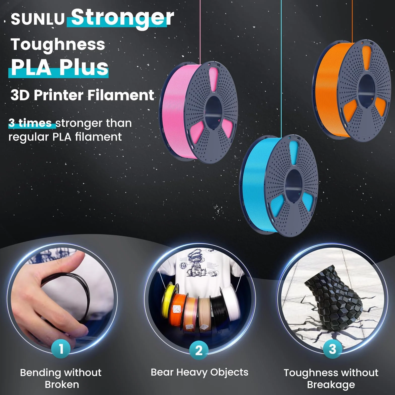 SUNLU Filament PLA Plus do drukarki 3D, ulepszony filament PLA+ 3D 1,75 mm, starannie nawinięty PLAPro, mocny i wytrzymały, dokładność wymiarowa +/- 0,02 mm, szpula 1 kg (dąb)