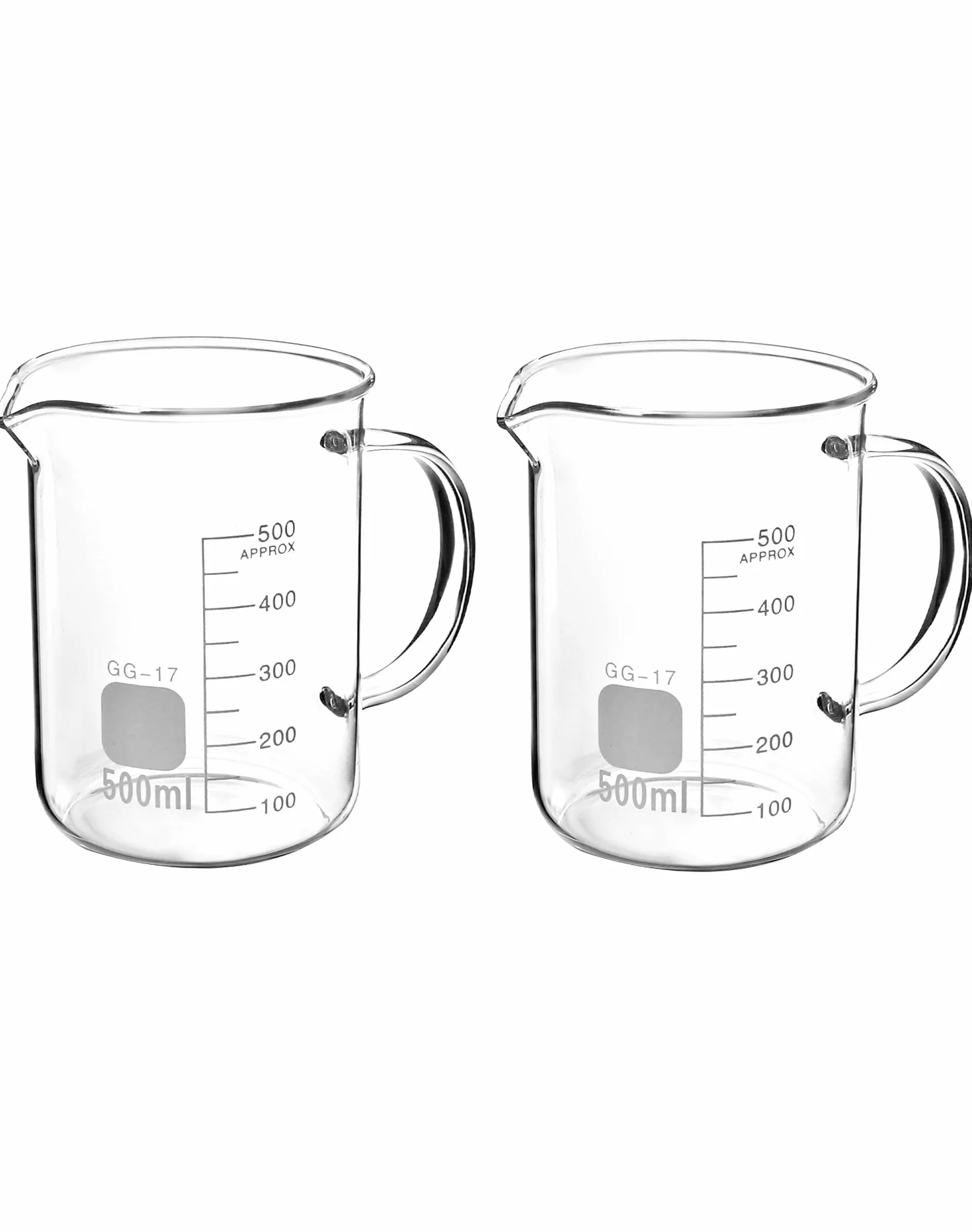 QWORK® 500ml Beaker Mug with Handle, Borosilicate Glass Measuring Cup, 2 Pack