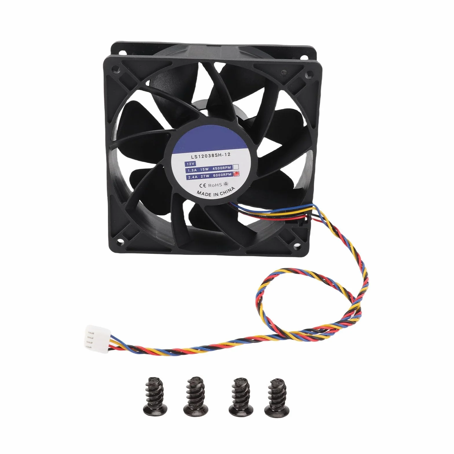 Wentylator Chłodzący 12 Cm, 120 X 120 X 38 Mm 6000 Obr./min 12 V 2,7 A 4-pinowy Bezszczotkowy Wentylator PWM DC w Czarnej Obudowie, Wentylatory Chłodzące do Komputera PC