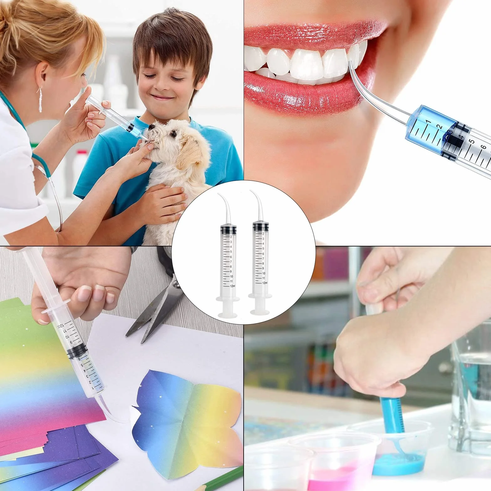 15 sztuk Dental Syringe, jednorazowa strzykawka do płukania zębów 12 ml z zakrzywioną końcówką do pielęgnacji zębów, pielęgnacji zwierząt domowych, wypełniania klejem, laboratorium