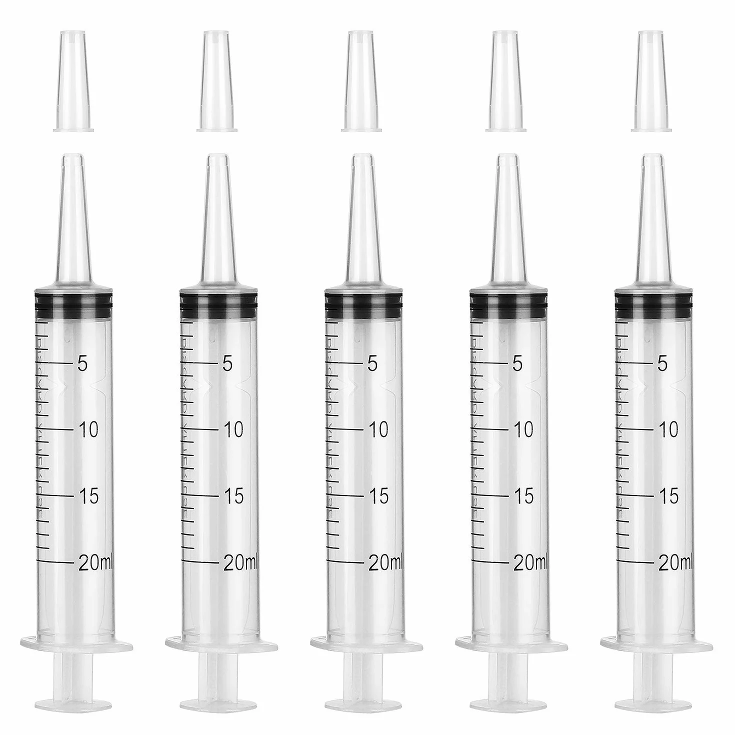 Hyber&Cara Strzykawki 20 ml, 5 szt. plastikowa strzykawka z końcówką cewnika do laboratoriów naukowych, pomiaru i dozowania cieczy, karmienia zwierząt, podlewania roślin