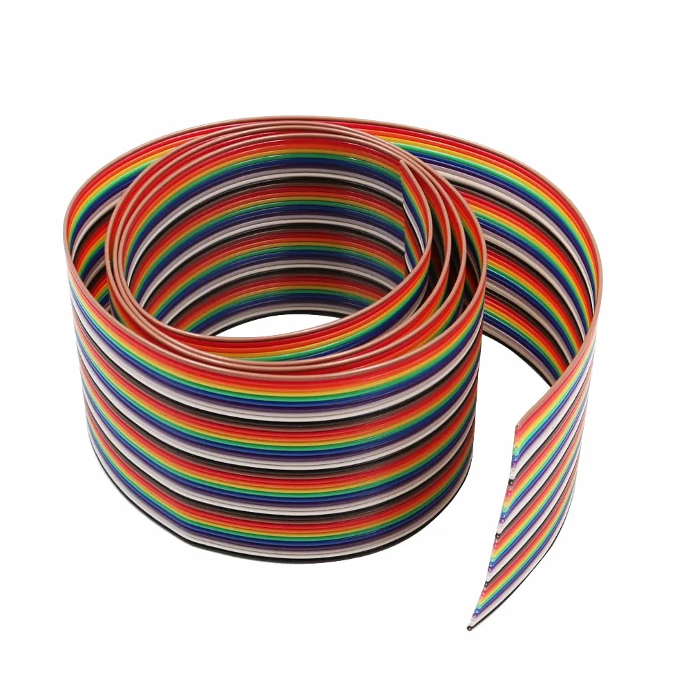 1 m 1,27 mm drut Dupont płaski wielokolorowy elastyczny 40-pinowy kabel krosowy z tęczową wstążką