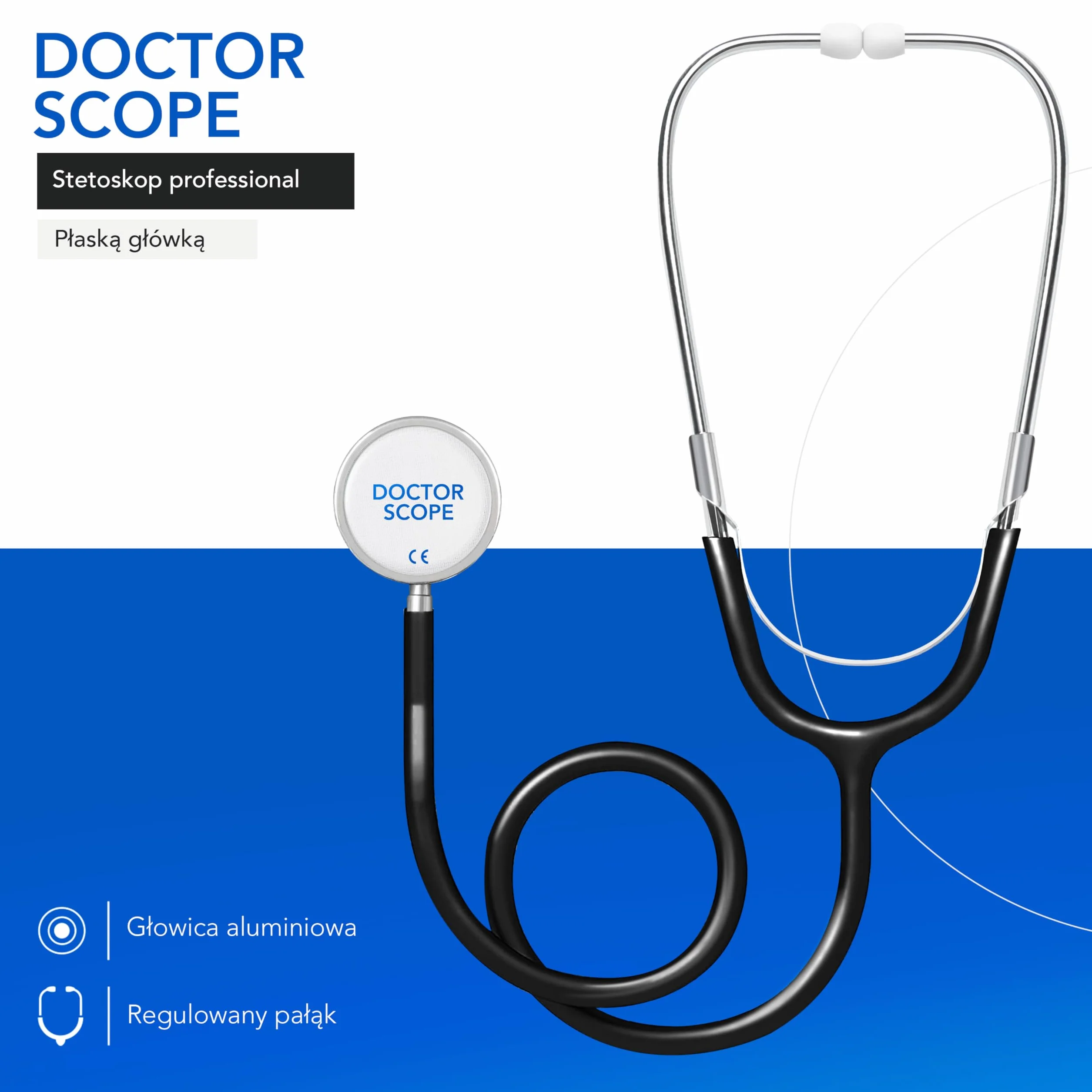 AIESI® Stetoskop z płaską główką Professional dla dorosłych, kolor czarny DOCTOR SCOPE, 24 miesiące włoskiej gwarancji