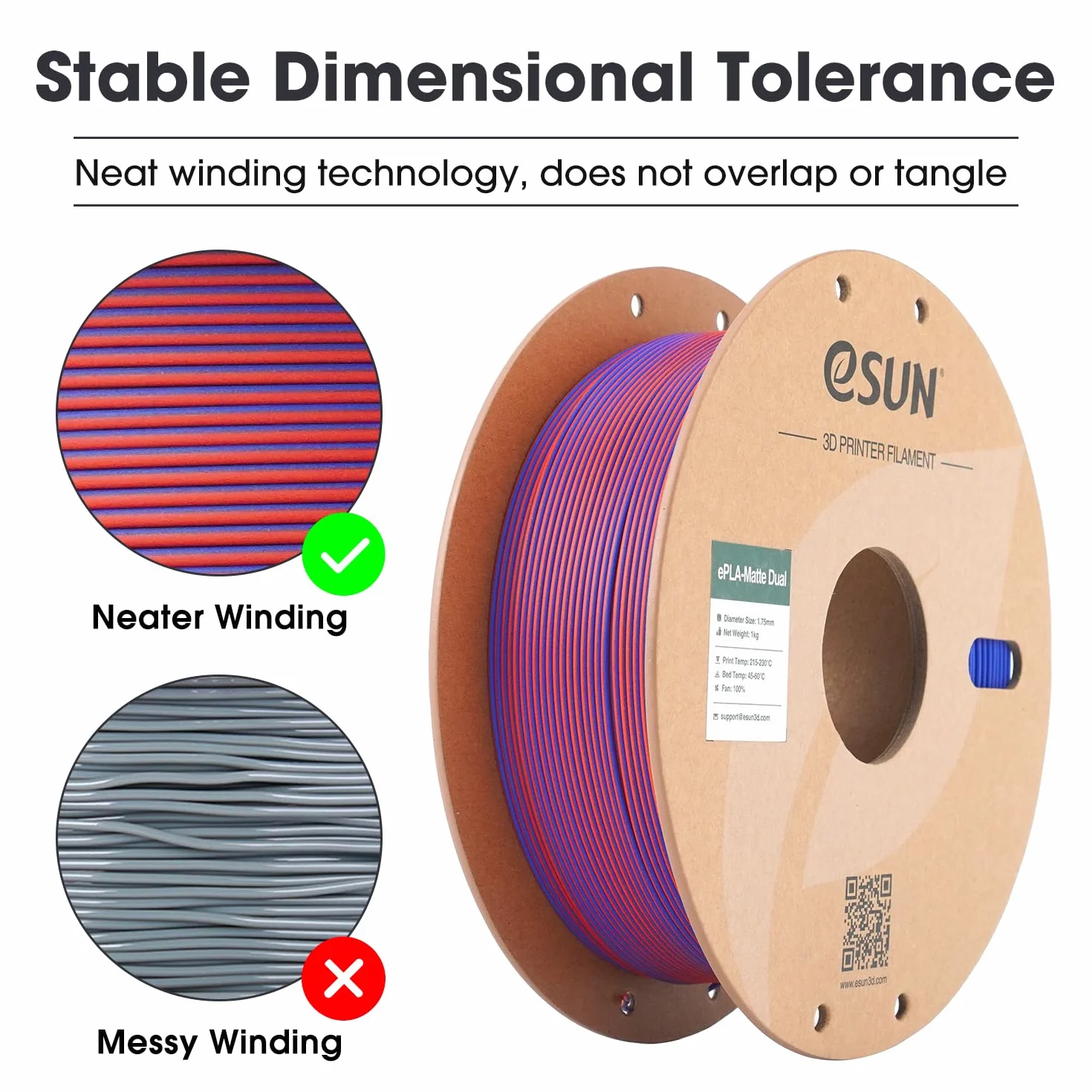 eSUN Matte Dual Colour Filament, matowy filament PLA 1,75 mm, kolor bez połysku, matowa tekstura, szpula 1 kg (2,2 LBS) do drukarek 3D (Czerwony Niebieski, 1KG)