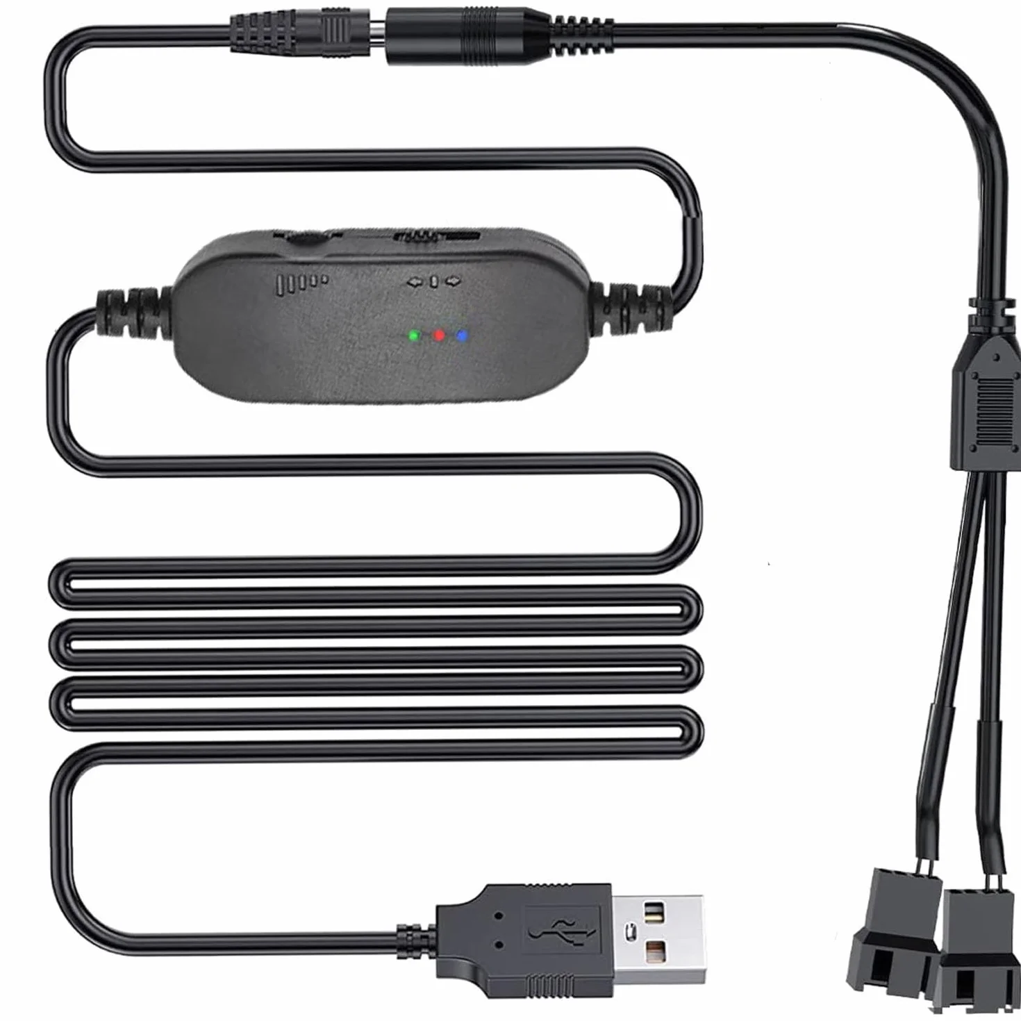 12 V PC regulator prędkości obrotowej, USB DC 5 V Step up do 12 V 2-biegunowy wentylator Speed Controller Governor z kablem 1 do 2 PC Fan Power Adapter