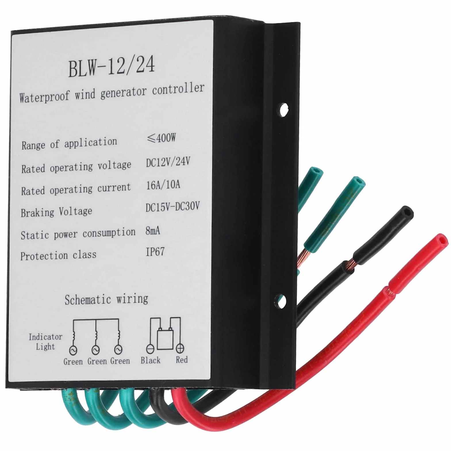 Sterownik Generatora Turbiny Wiatrowej, Wodoodporny IP67 DC12-24V Automatyczny Sterownik BLW‑12/24 400W Regulator ładowania Akumulatora