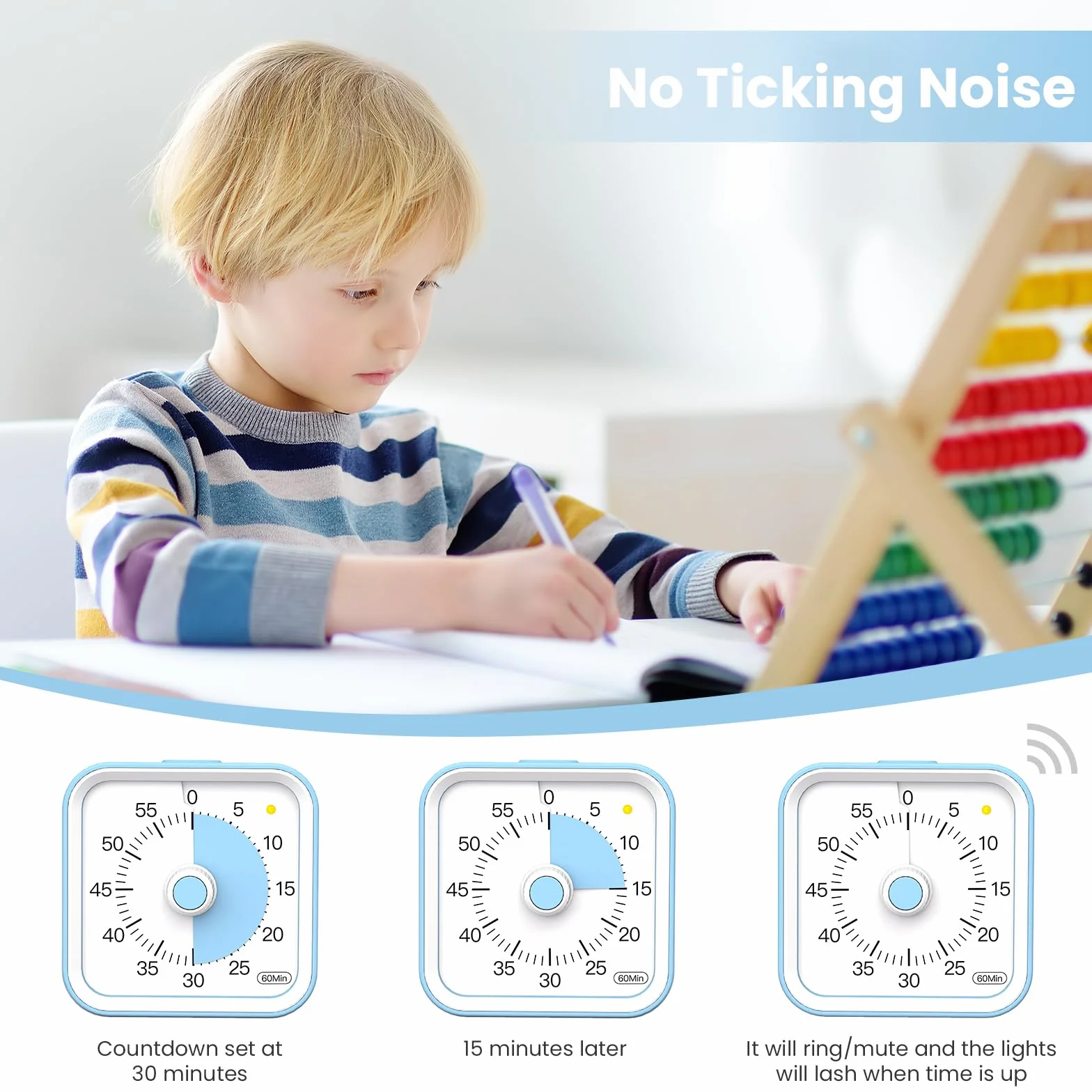 Wizualny timer z funkcją pauzy dla dzieci i dorosłych, czasomierz produktywności do nauki, nauczania, gotowania w kuchni, spotkań biurowych, zarządzania czasem dla ADHD (niebieski)