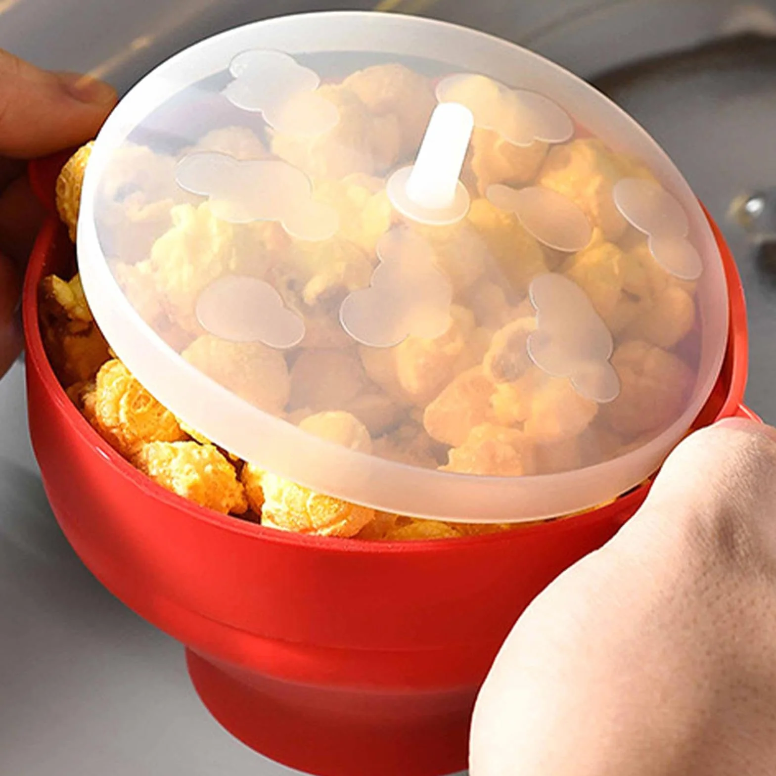 Kuchenka mikrofalowa do popcornu, sk?adana silikonowa miska popcorn klasy spo?ywczej z pokrywk?, silikonowy popcorn Popper, ?atwa do wykonania miska popcorn rodzinne wieczory filmowe i
