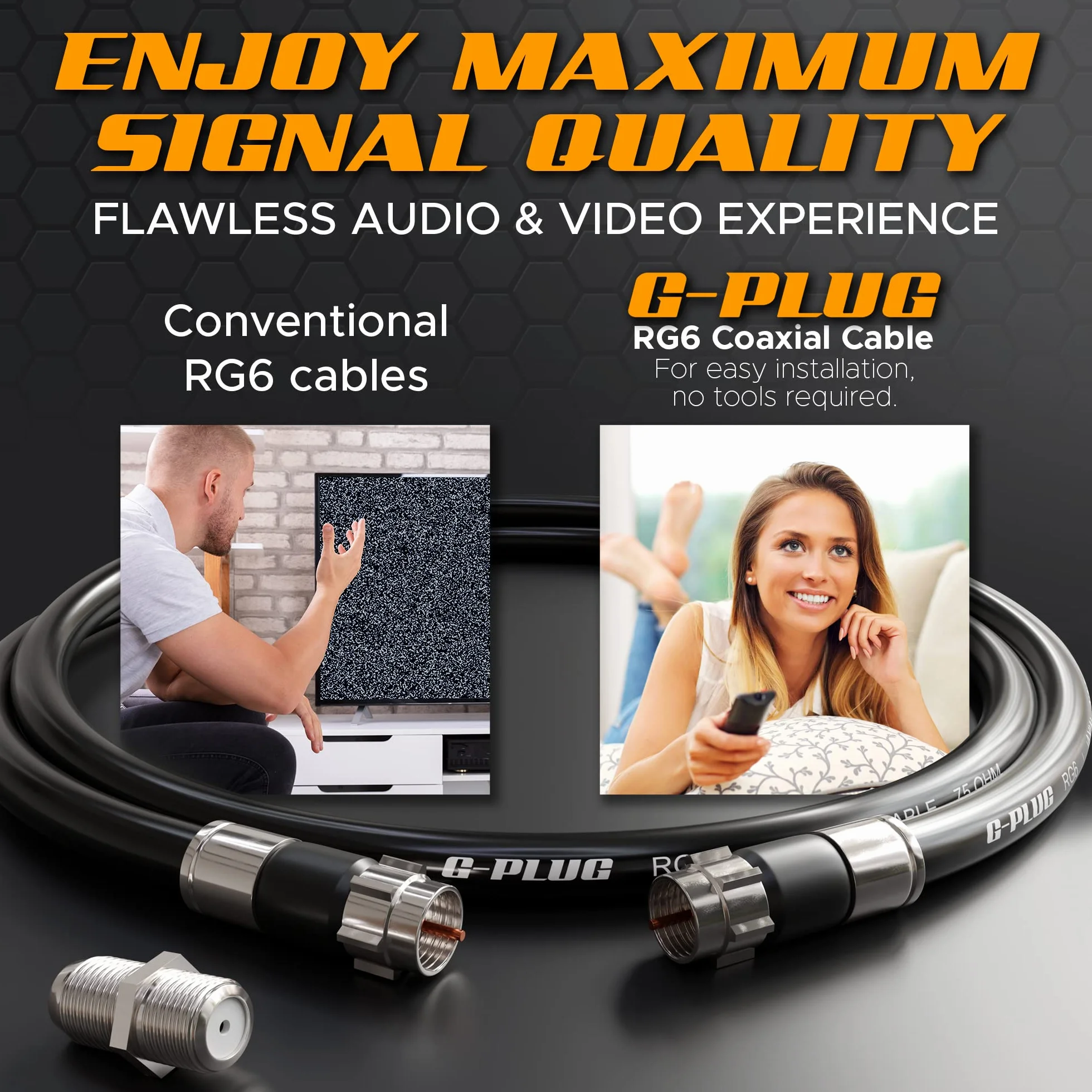 G-PLUG RG6 Zestaw kabli koncentrycznych 10 m antena satelitarna uszczelniony czarny