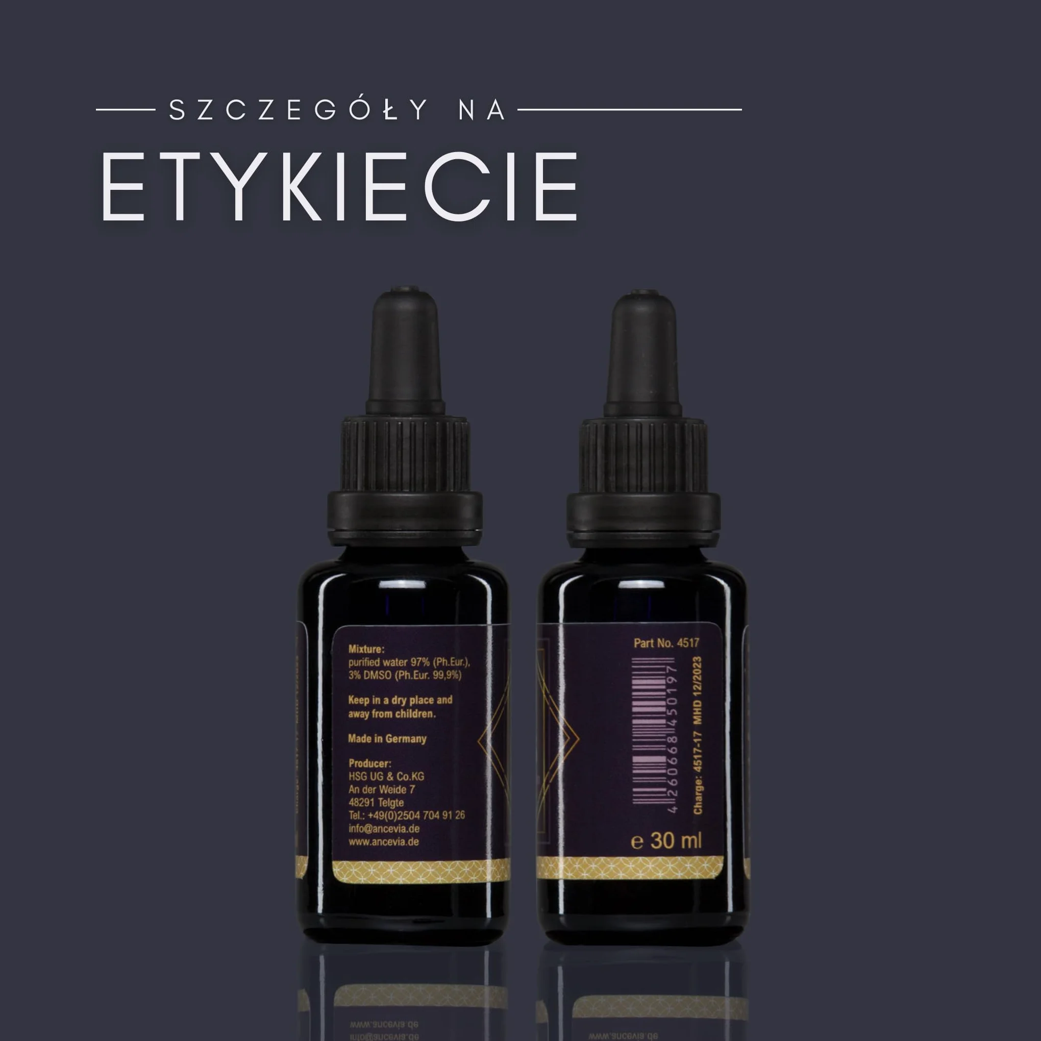 ANCEVIA® DMSO 3% Krople (30ml) - Gotowy do użycia (Bez rozcieńczania) - Wyprodukowano w Niemczech - Dimetylosulfotlenek w szkle MIRON (Ochrona UV) - Czystość Farmaceutyczna